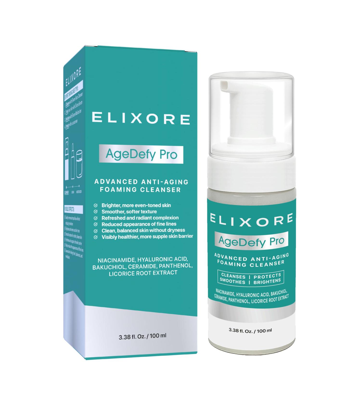 ELIXORE AgeDefy Pro Niacinamide Face Cleanser for Women | Daily Anti-Wrinkle & Calming Facial Wash with Aloe Vera & Green Tea | Removes Makeup & Oil Deep Cleansing & Hydrating Face Wash (100ml) - Buy Online on GoSupps.com