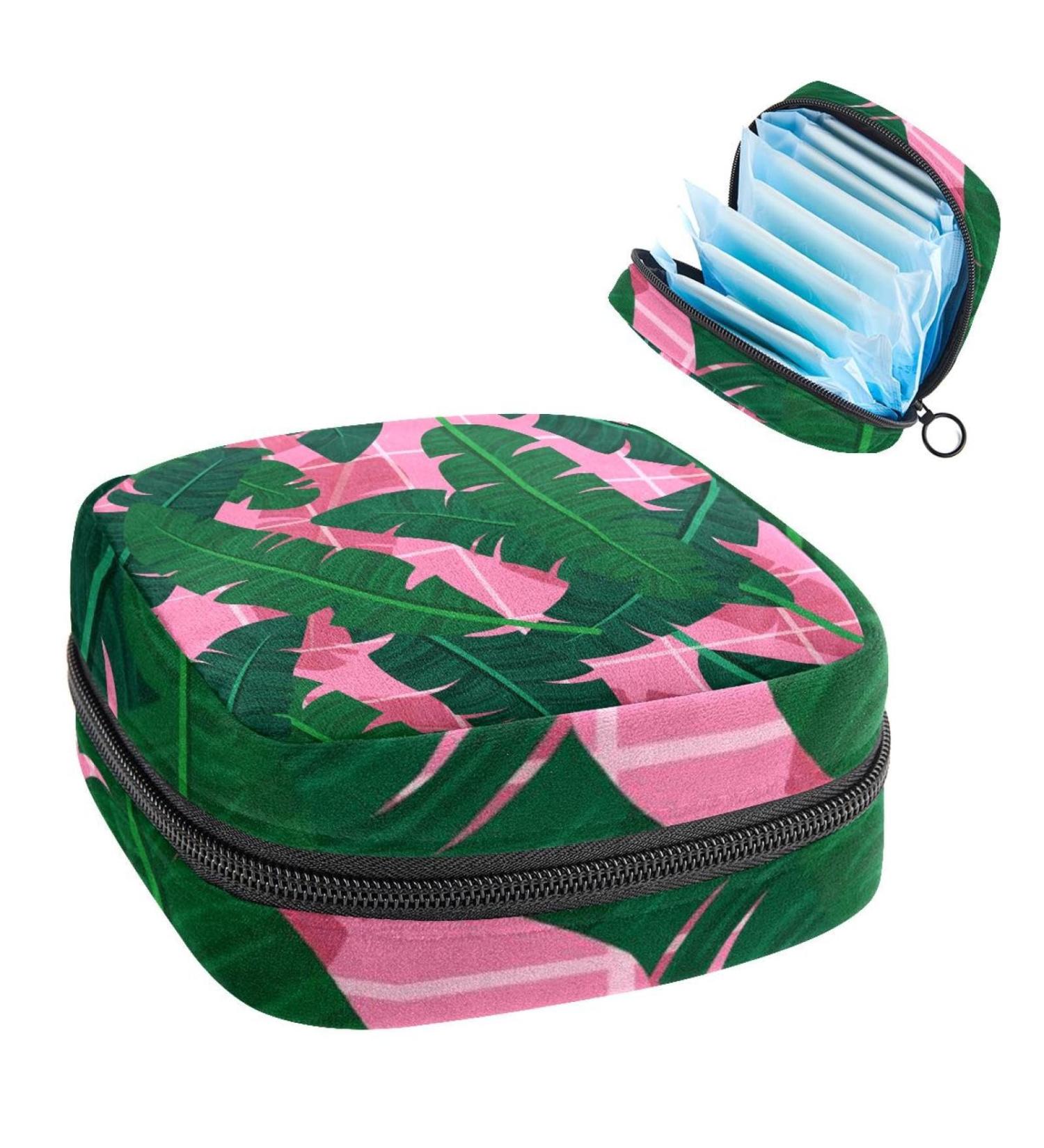GIAPB Period Bag - Sanitary Napkin Storage & Travel Makeup Pouch - Banana Leaf Design - Pink Background - Buy Online on GoSupps.com
