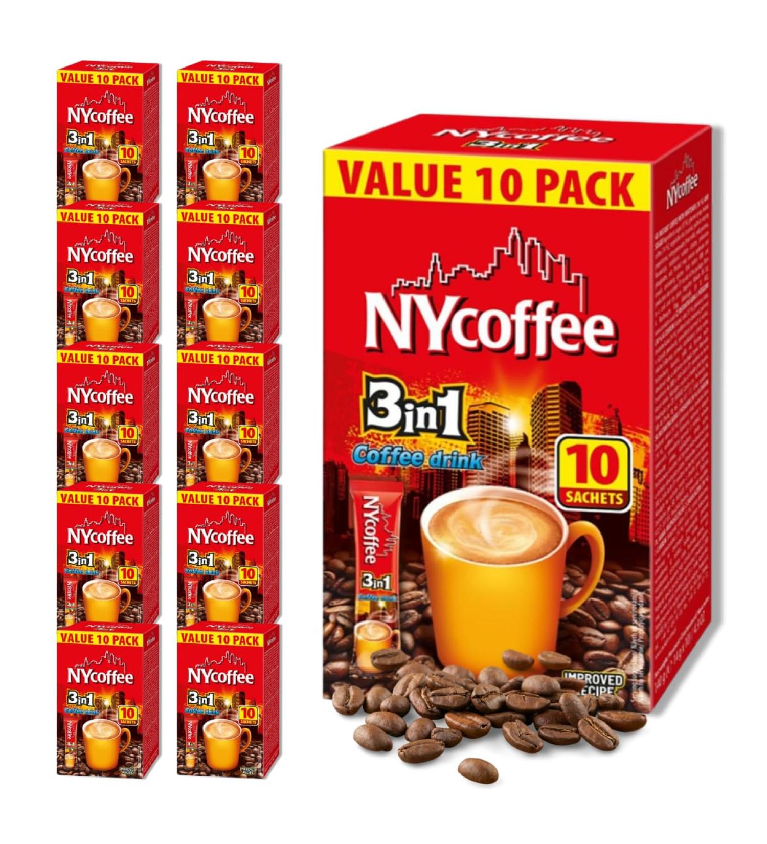 NY COFFEE 3 IN 1 BOX (10 x 10 SACHETS) - Coffee Sachets Bulk | 3 in 1 Coffee Sachets Bulk Coffee | Individual Coffee Sachets Individually Wrapped | Instant Coffee Sachet | Mokate Coffee Sachets 3 in 1 100.00 g (Pack of 1) - Buy Online on GoSupps.com