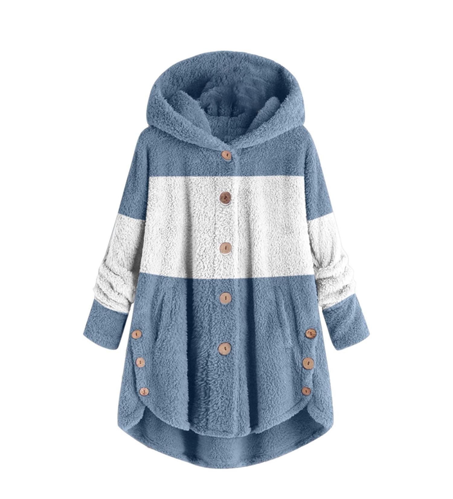 Buy Hanxiulin Oversize Plush Hoodie Jacket for Women | Cozy Winter Coat & Casual Fashion | Light Down Lined Fluff Jacket in S Blue - Buy Online on GoSupps.com
