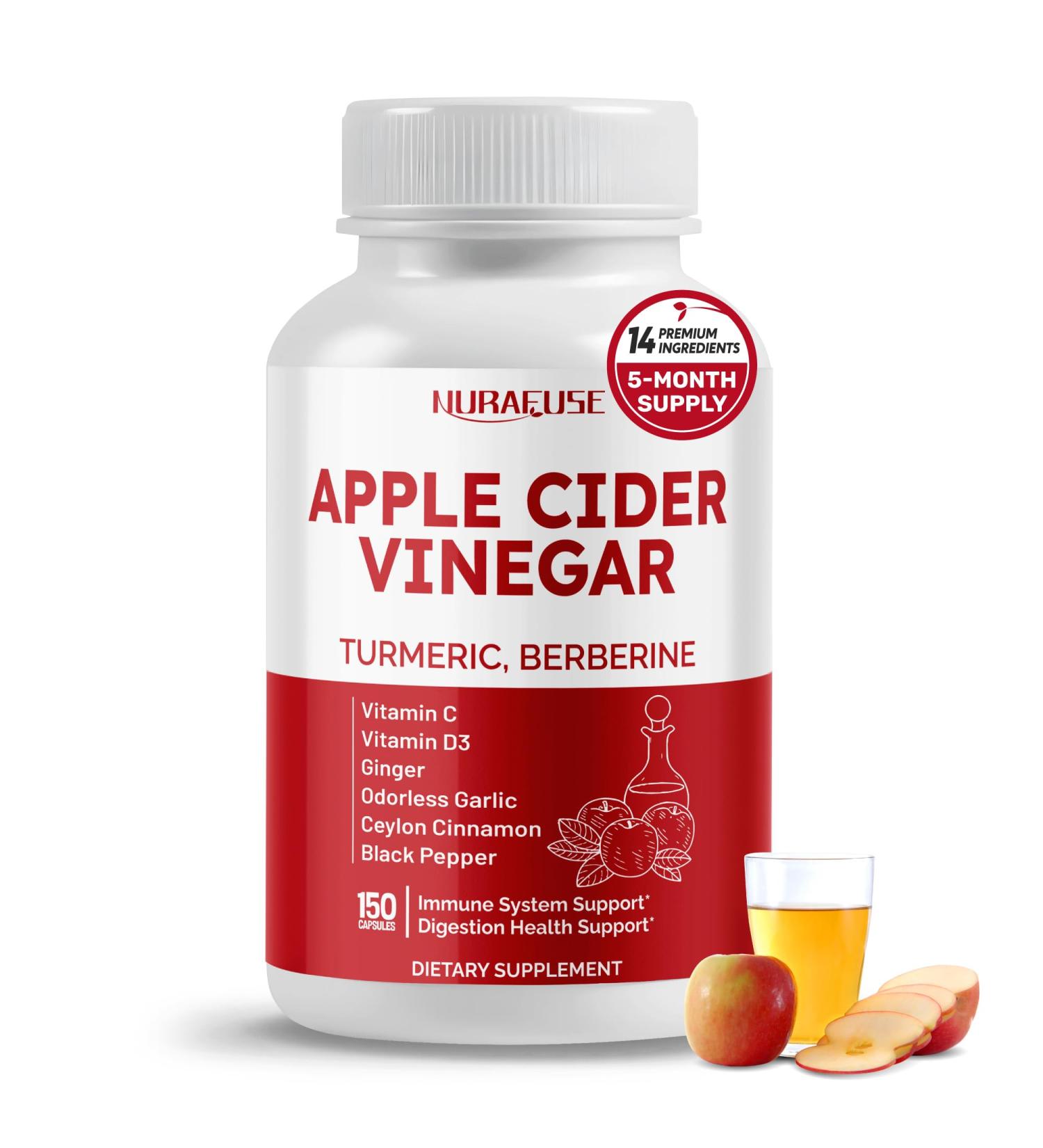 Apple Cider Vinegar 14-in-1 Supplement with Turmeric Ginger Garlic Cinnamon Fenugreek Blueberry Milk Thistle Banaba - Made in The USA 150 count (pack of 1) - Buy Online on GoSupps.com