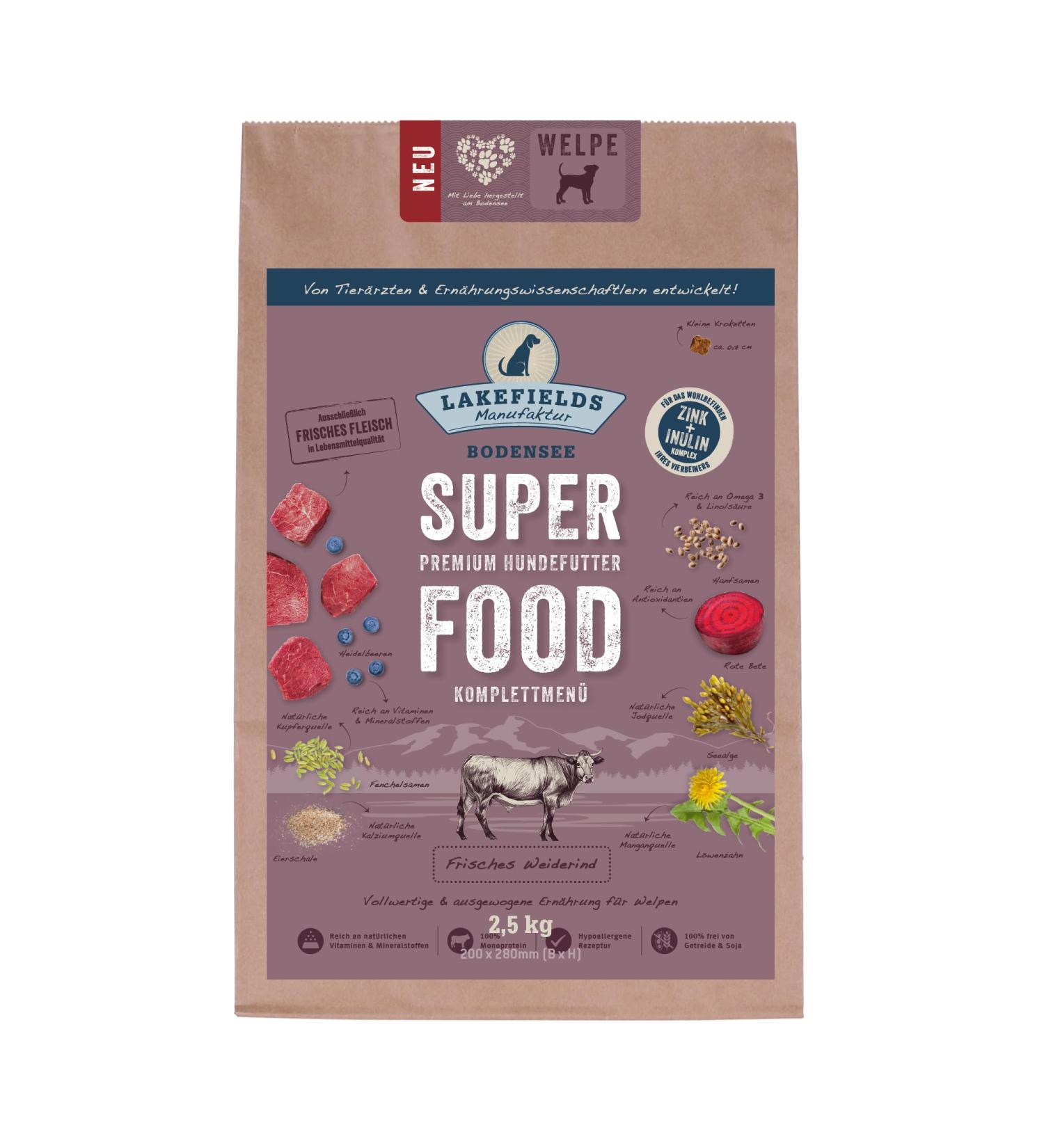Lakefields Beef Superfood Premium Puppy Food, Dry Food Feeling for Your Dog, Size: 4 x 2.5kg