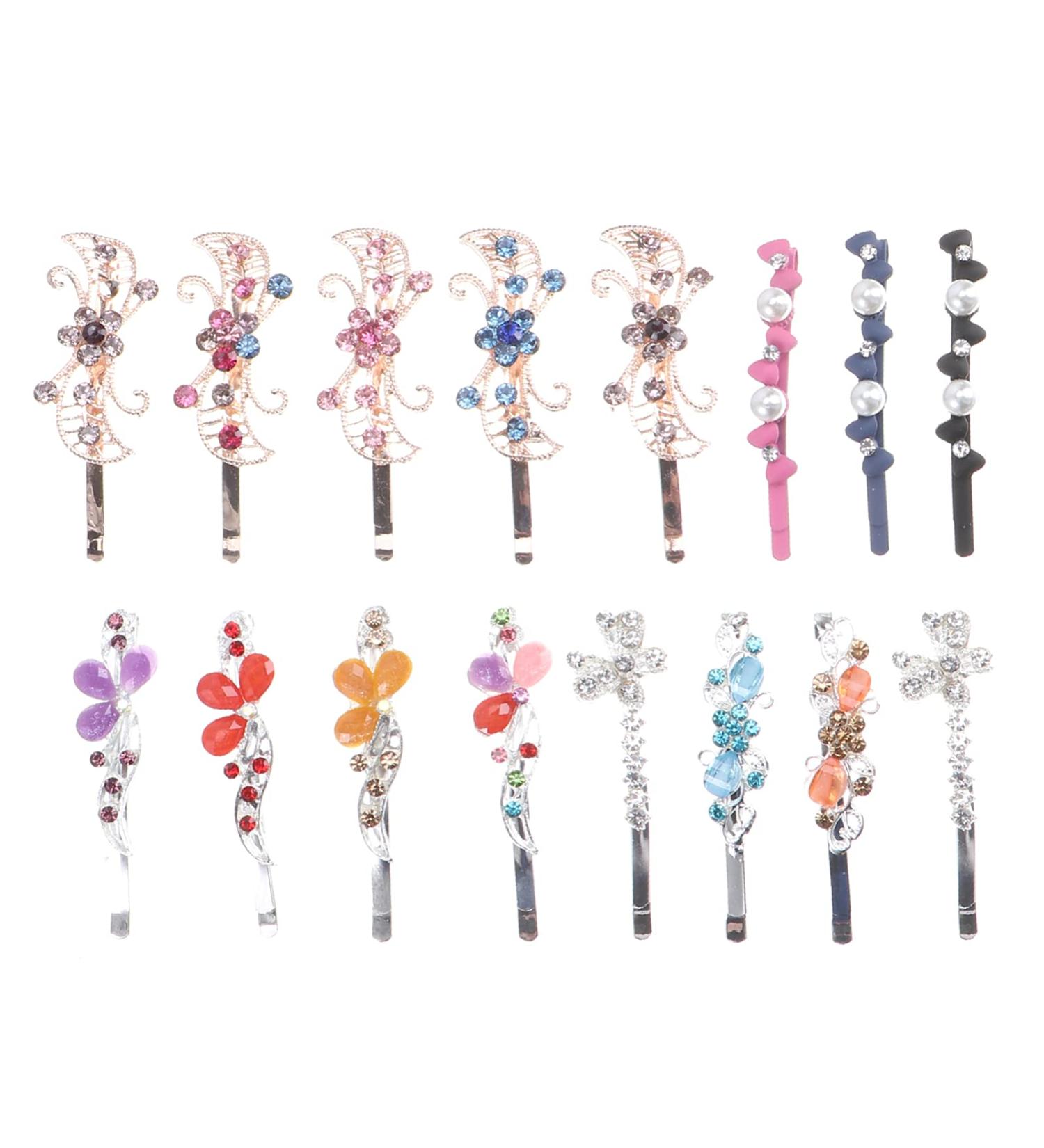 Embellished Bobby Pins Set | Rhinestone Pearl Hair Clips for Women & Girls (19 Pcs Random Patterns) - Stylish Hair Accessories - Buy Online on GoSupps.com