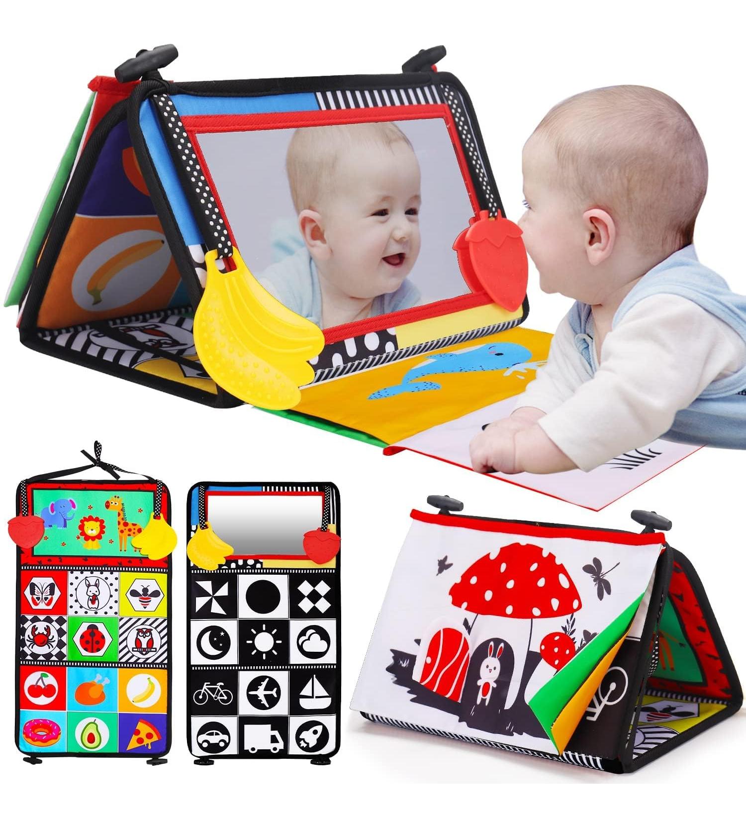 Lypsochaat Baby Mirror Toys with Crackling Bite Ring - Montessori Sensory Educational Toy for 0-6 Months - Foldable Black and White Baby Gift - Buy Online on GoSupps.com