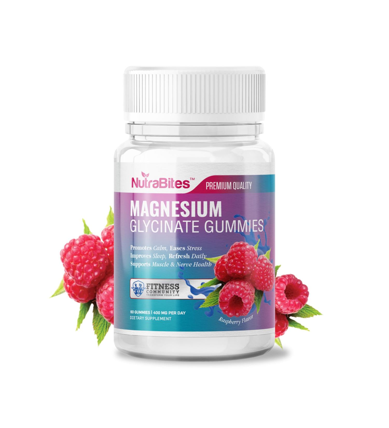 NutraBites Magnesium Glycinate Gummies with Vitamin B6-400mg Calm & Sleep Support - Natural Stress Relief Muscle Relaxation & Nerve Health - Vegan Non-GMO - Delicious Raspberry Flavor (60 Count) - Buy Online on GoSupps.com