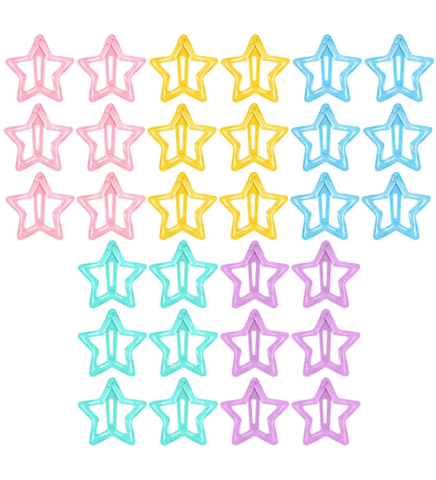 30 Pcs Star Hair Clips - Cute Glitter Hair Jewelry for Girls | Colorful Metal Hair Accessories - Buy Online on GoSupps.com