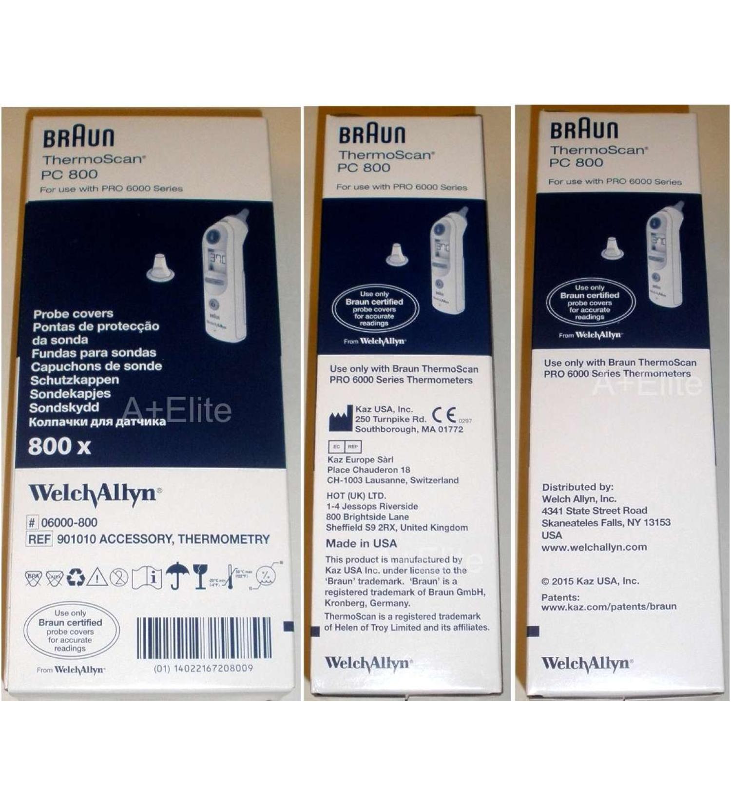 Welch Allyn Braun Thermoscan PRO 6000 Ear Thermometer Probe Covers 800/BX