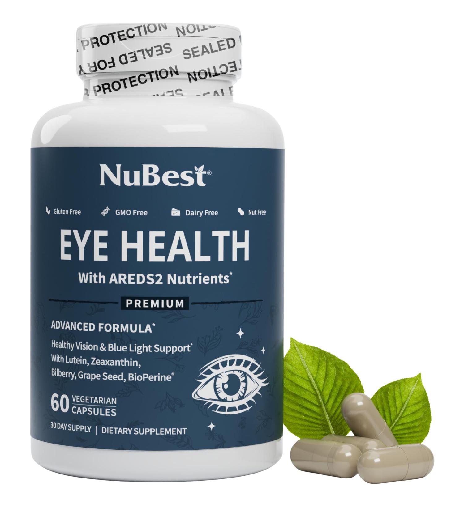 NuBest AREDS 2 Eye Vitamins - 60 Vegan Capsules for Eye Health Beta Carotene Lutein Zeaxanthin & More - International Shipping Available - Buy Online on GoSupps.com