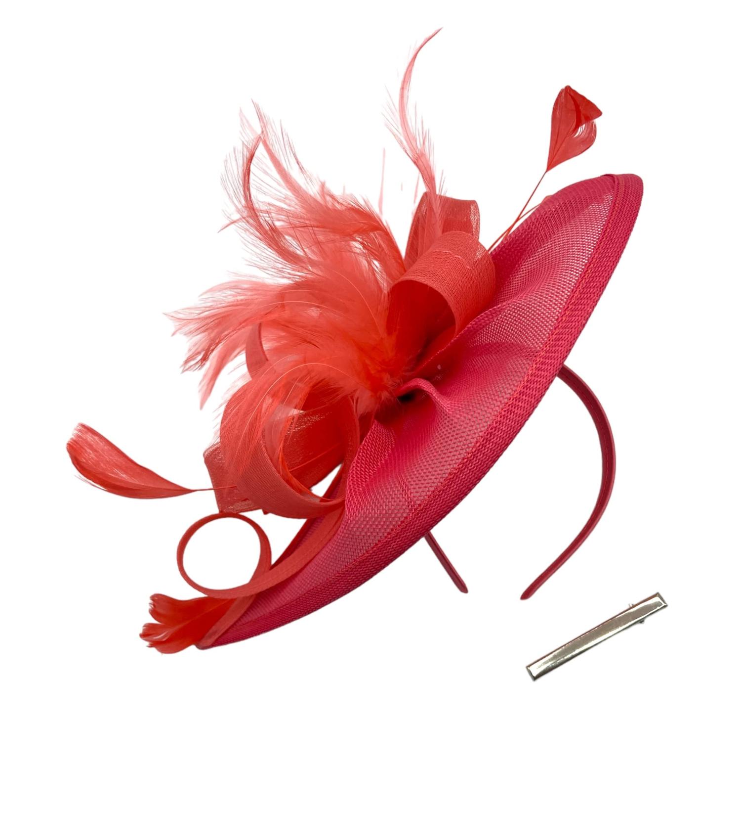 Ladies Feather Aliceband/Clip Fascinator Hat for Weddings Races Royal Ascot (Coral) - Buy Online on GoSupps.com