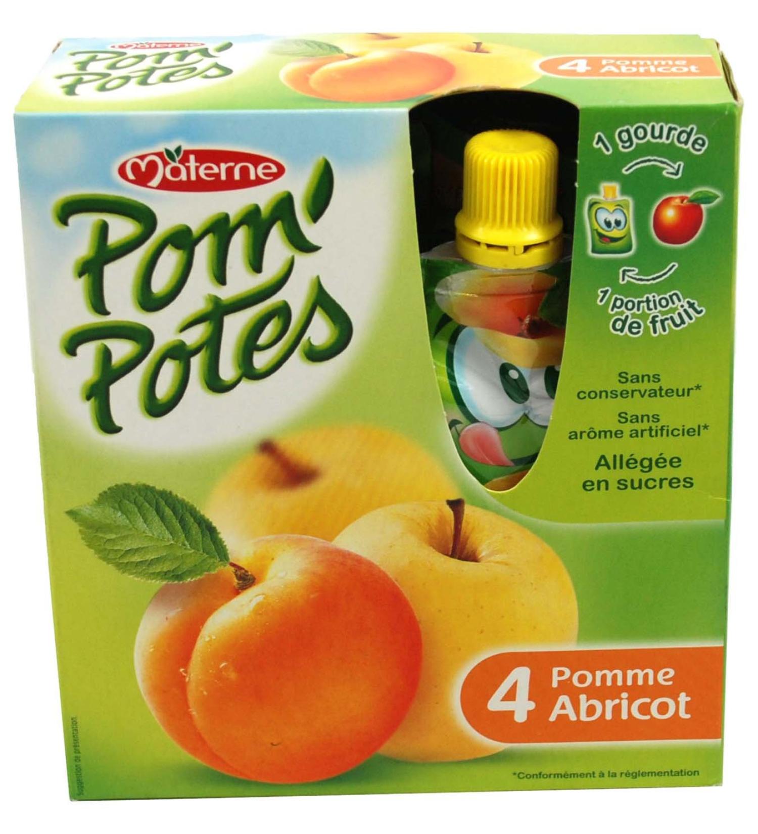 Materne Drinkable compotes, apple, peach and apricot, without added sugar - 4 90g gourds