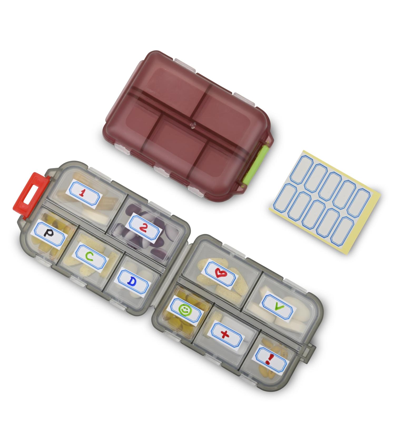 Portable Pill Organizer 2 Pack | Pocket-Sized with 10 Compartments & Sticky Notes | Ideal for Travel & Home Use - Buy Online on GoSupps.com