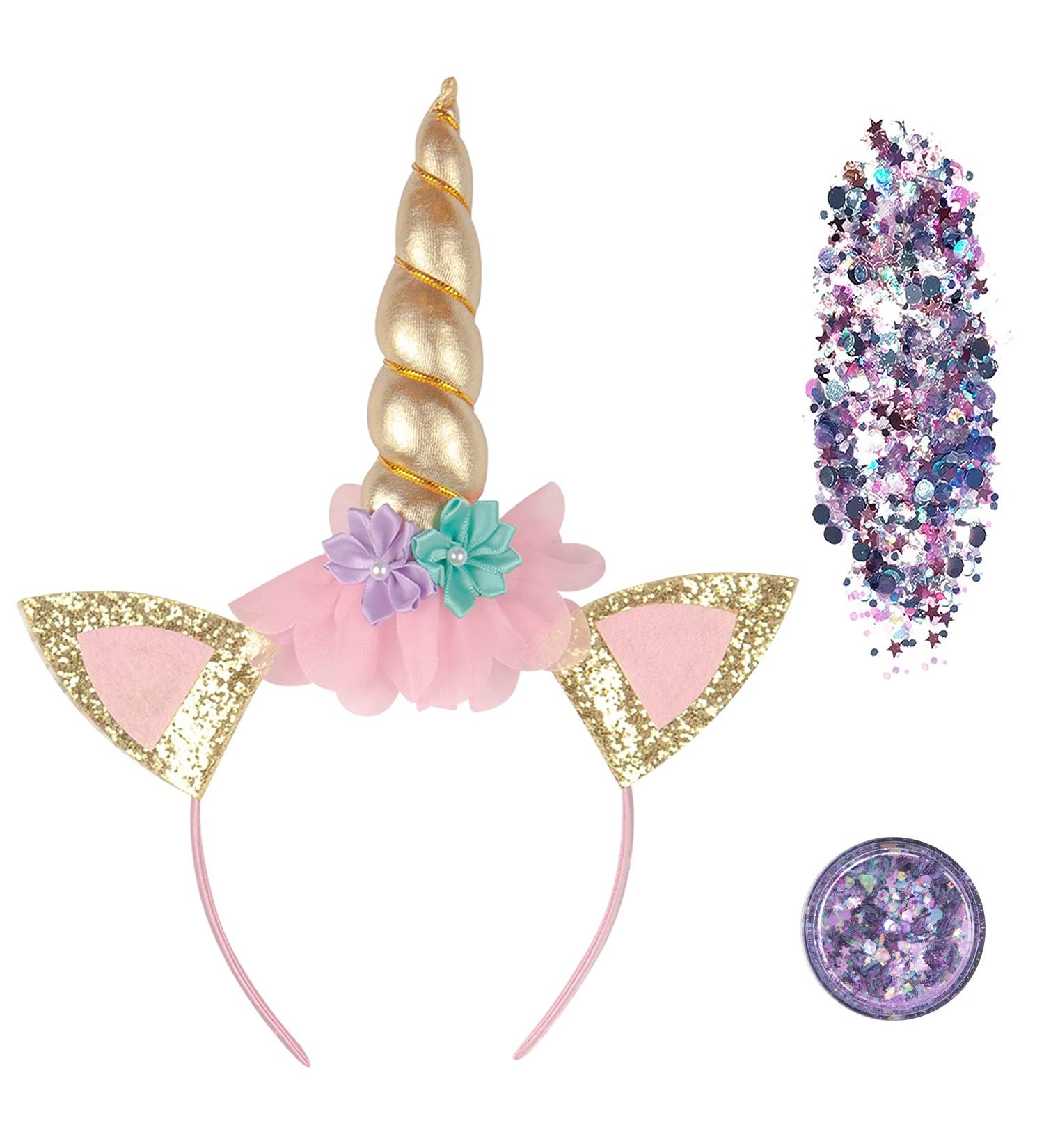 FUNCREDIBLE Unicorn Headband with Chunky Glitter - Rainbow | Halloween Cosplay Party Costume Accessory for Women, Girls, and Kids - Buy Online on GoSupps.com
