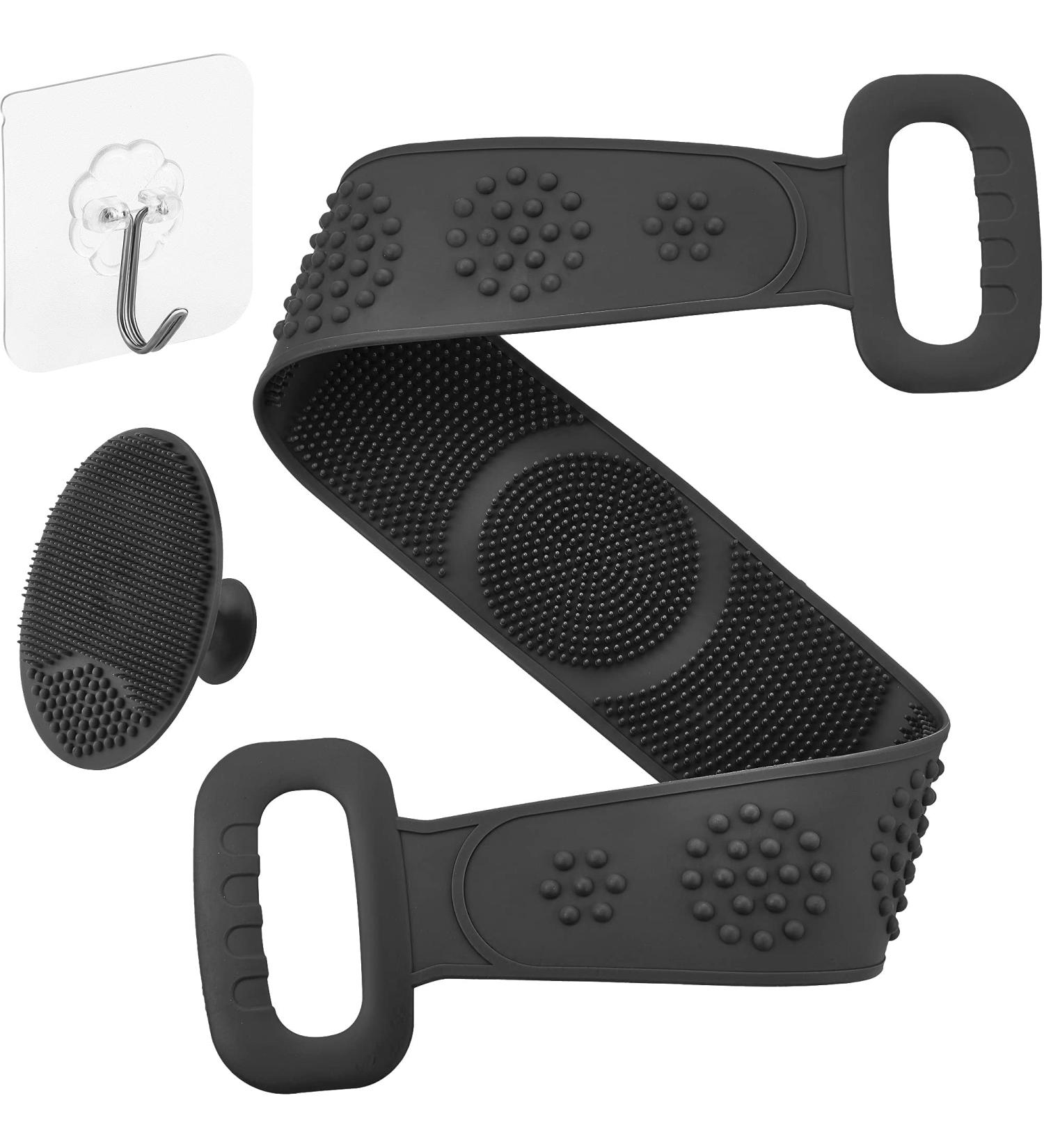 36 Silicone Back Scrubber for Shower - Extra Long Hygienic Body Brush with Handle for Exfoliating & Massaging - Black - Buy Online on GoSupps.com