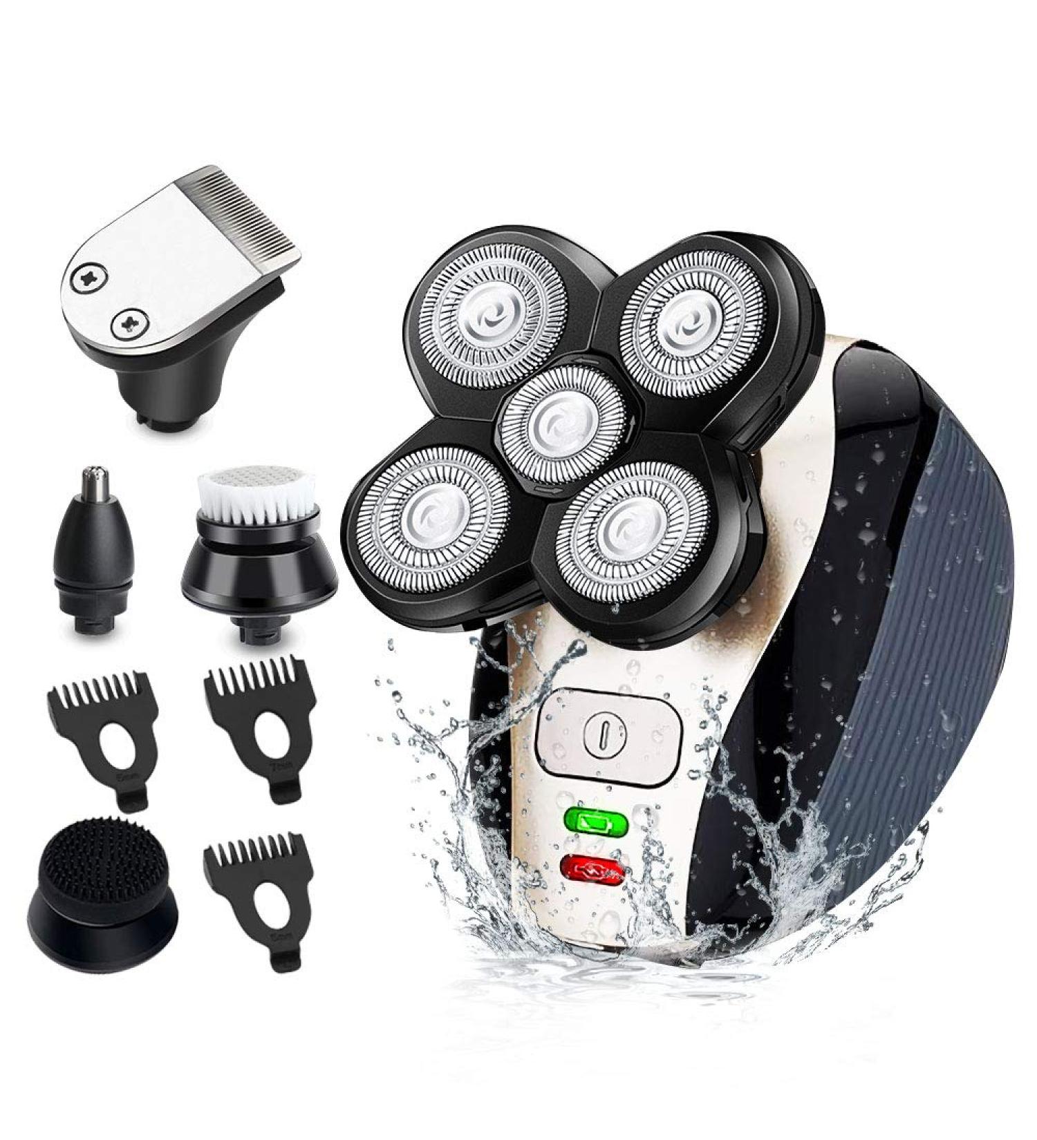 Bald Head Shaver Kit for Men - 5 in 1 USB Rechargeable Electric Razor with Rotary Blades, Clippers, Nose Trimmer - Wet/Dry 5D Head Shaver - Buy Online on GoSupps.com