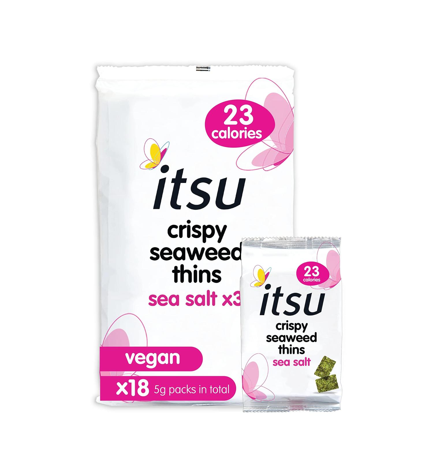 Itsu Sea Salt Seaweed Thins 5g, 18 Count Pack - Vegan, Low Calorie Crispy Seaweed Snack - Buy Online on GoSupps.com