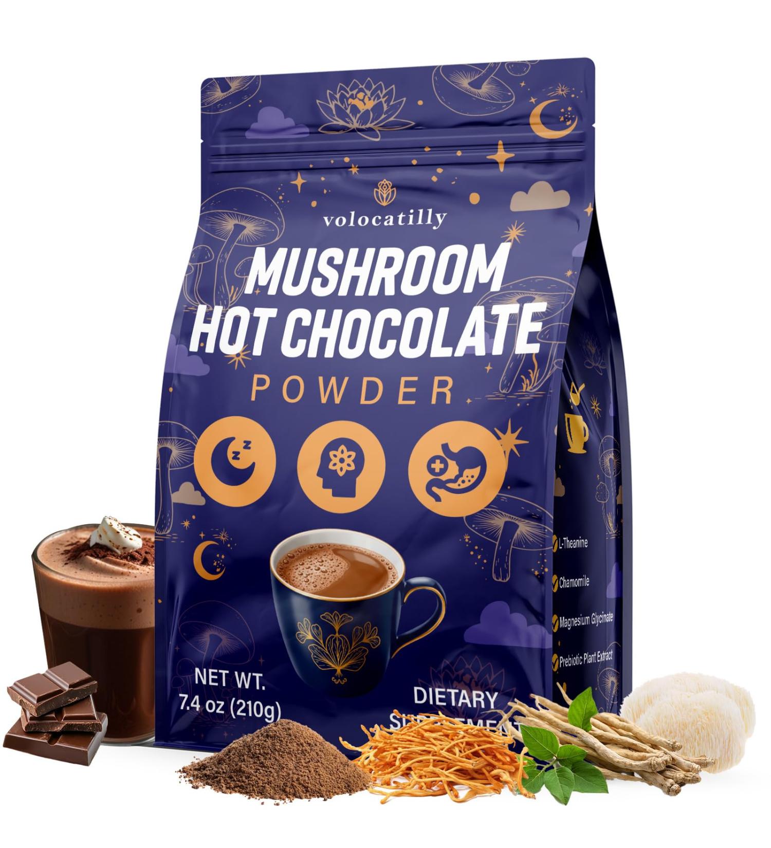 Mushroom Hot Cocoa with Magnesium Glycinate Reishi L-Theanine Ashwagandha Lemon Balm Lavender Cacao Powder Organic Hot Chocolate Supplement for Sleep Relaxation No Melatonin Vegan 7.4oz 7.41 Ounce (Pack of 1) - Buy Online on GoSupps.com