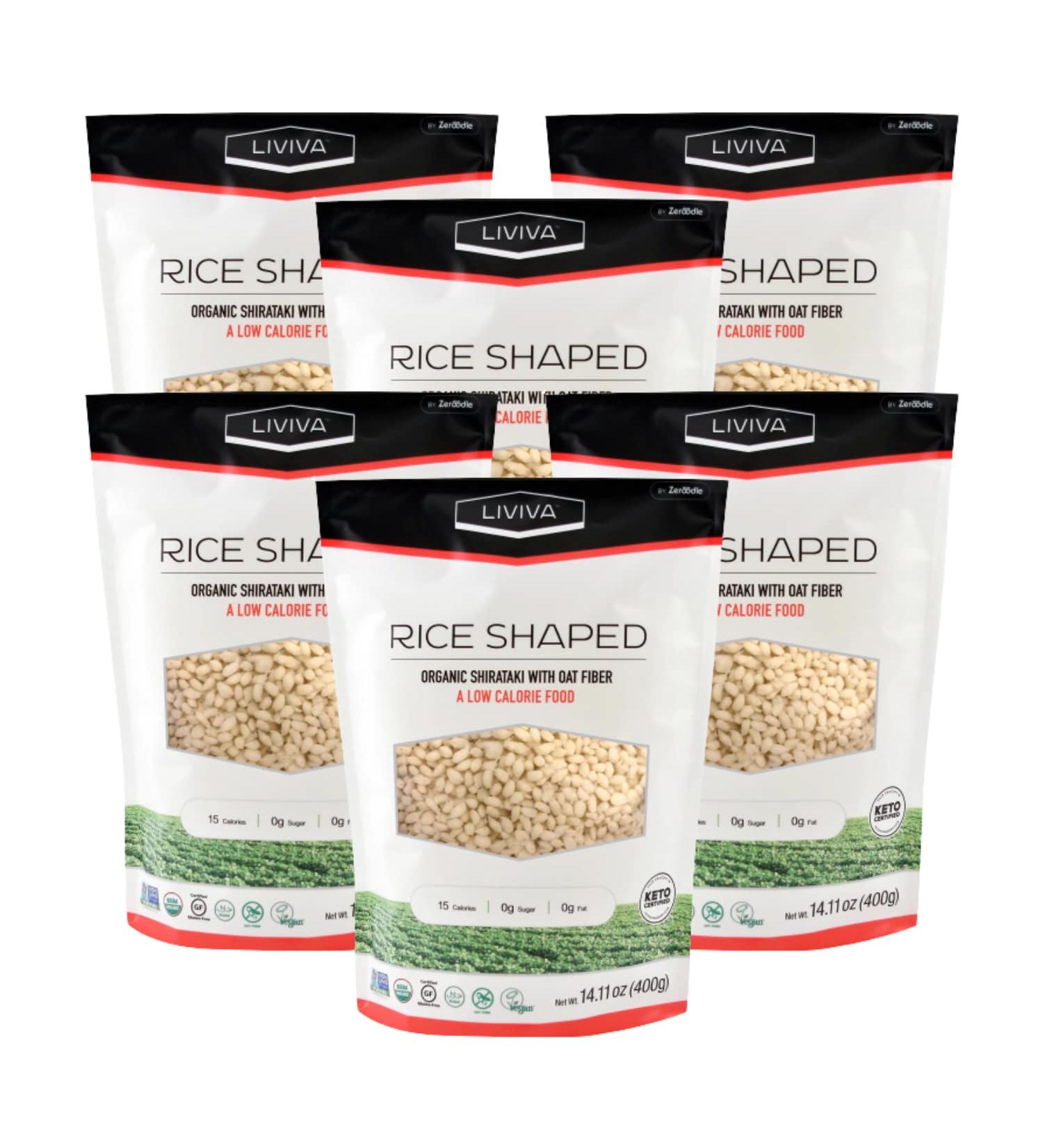 LIVIVA Organic Rice Shaped Shirataki Pasta with Oat Fiber | Low-Calorie, Non-GMO, Gluten-Free, Keto Certified | 14.11 oz (Pack of 6) - Buy Online on GoSupps.com