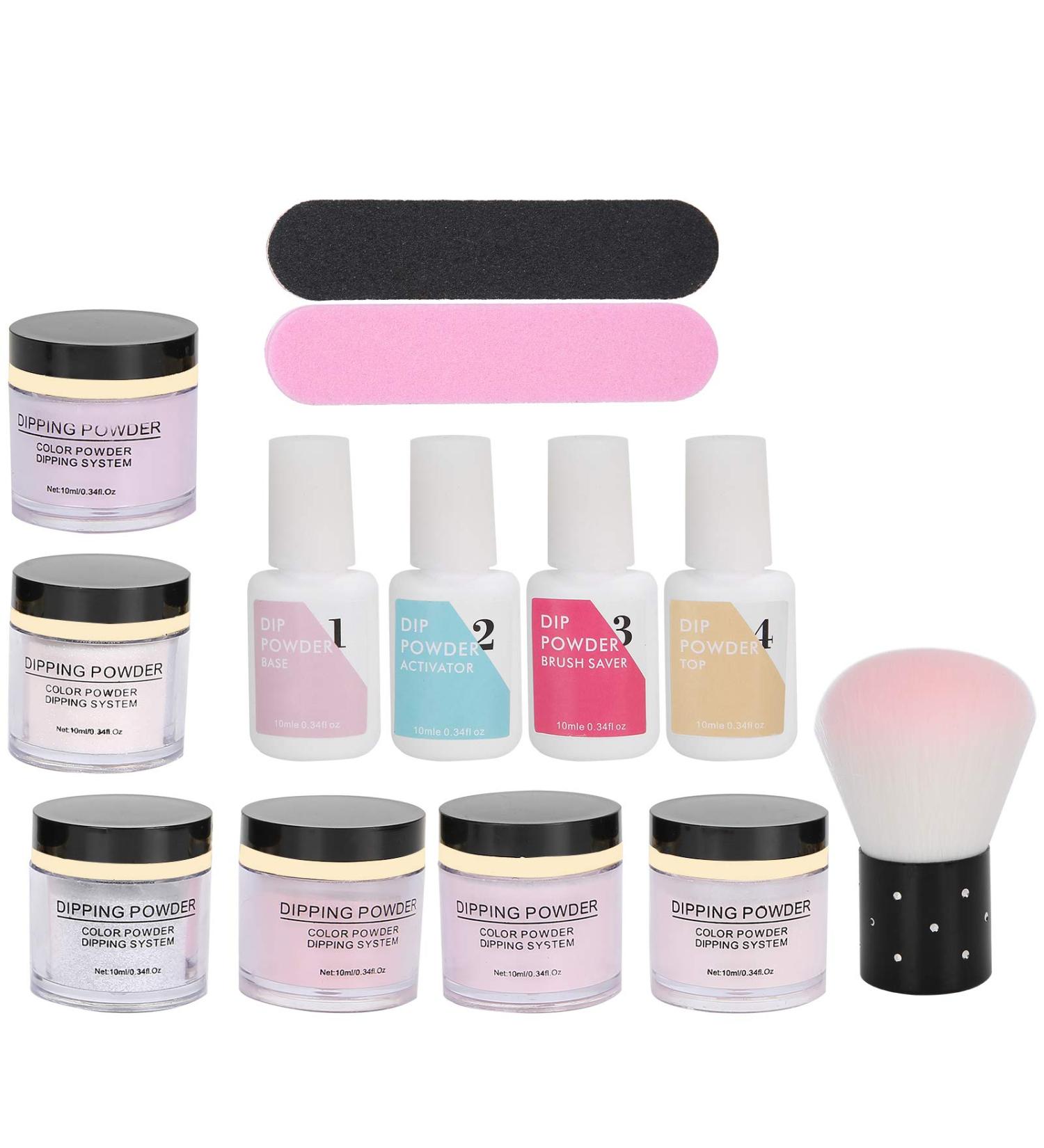 KOSDFOGE Dip Powder Nail Kit Starter Nail Dipping Powder Set Nail Art Powder Top Base Coat Gel Dust Brush Manicure Tool Set(K1214) - Buy Online on GoSupps.com