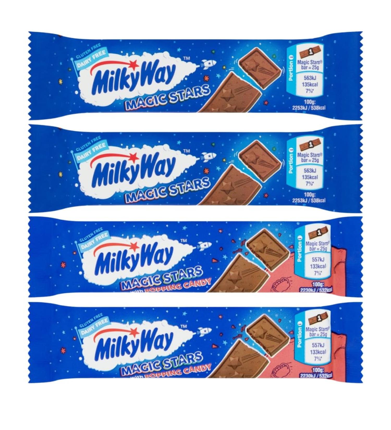 Chocolate Bar Bundle With Milky Way Magic Stars Dairy Free Chocolate 25g x2 and Chocolate With Popping Candy 25g x2 (4 Pack) - Buy Online on GoSupps.com