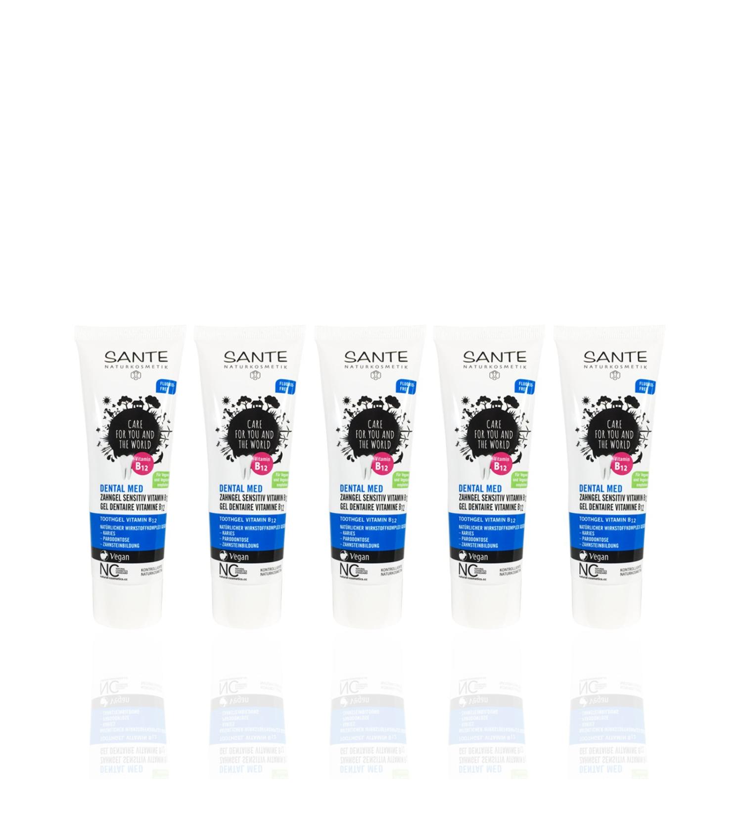 SANTE Toothpaste Vitamin B12 - Organic Vegan Fluoride-Free Minty-Sweet (5 x 75 ml) - Natural Cosmetics for Healthy Smiles - Buy Online on GoSupps.com