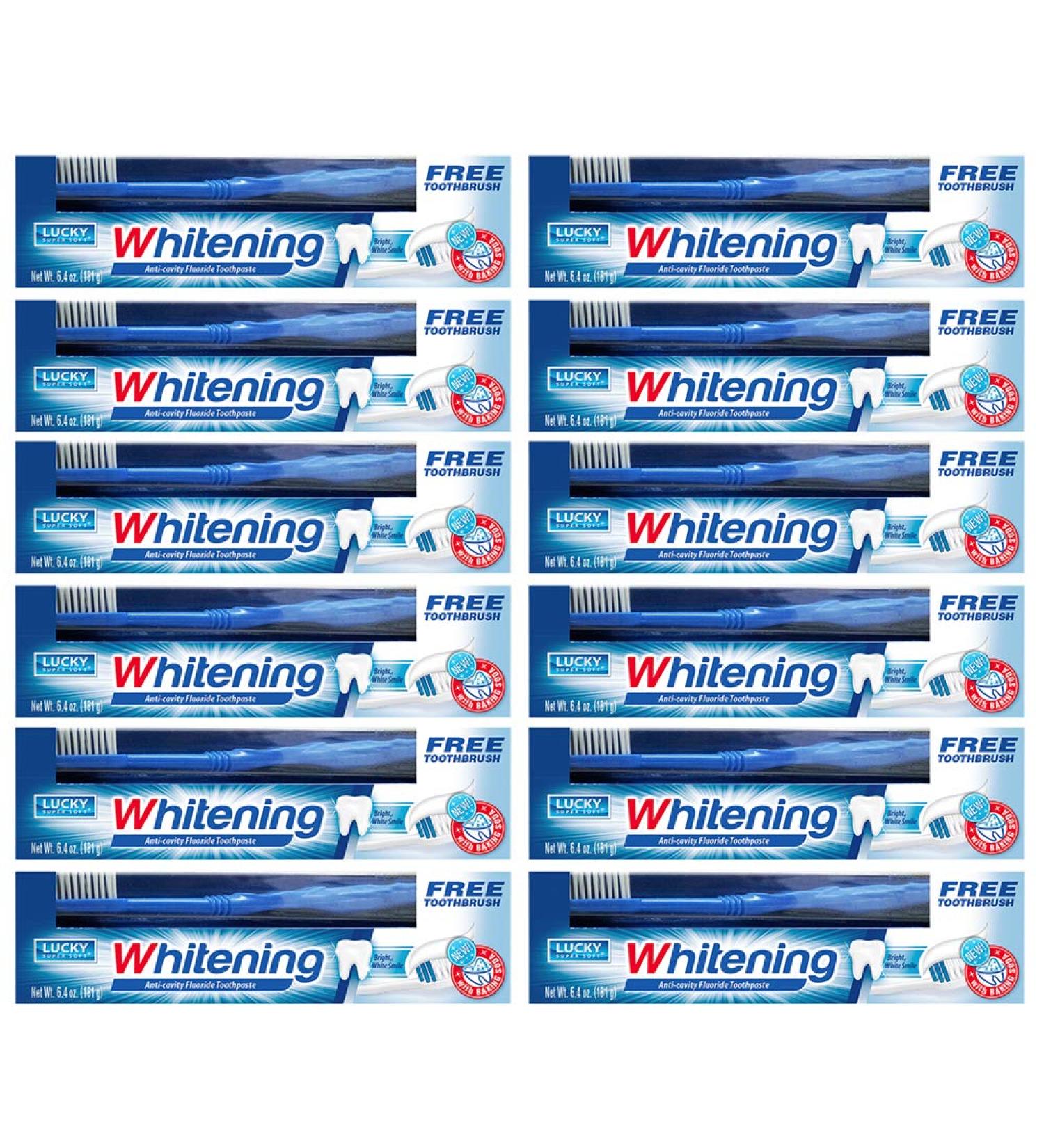 Buy Whitening Anti-Cavity Fluoride Toothpaste + Bonus Toothbrush - 6.4 oz | International Shipping Available - Buy Online on GoSupps.com