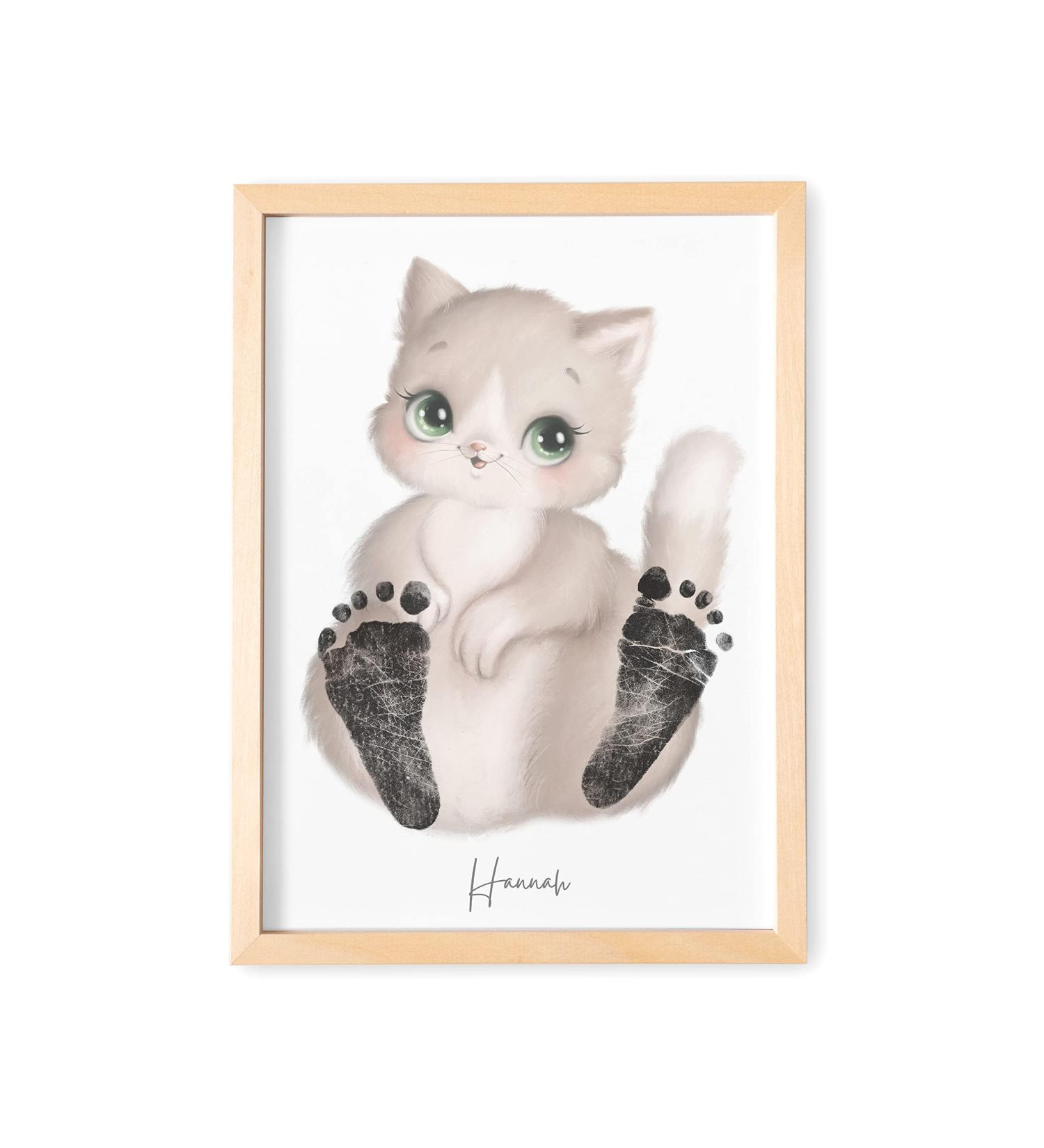 Personalized Baby Footprint Animal Poster - Nursery Decor for Milestones | Cat Design | A4 Size (Foot Length Up to 6cm) - Buy Online on GoSupps.com
