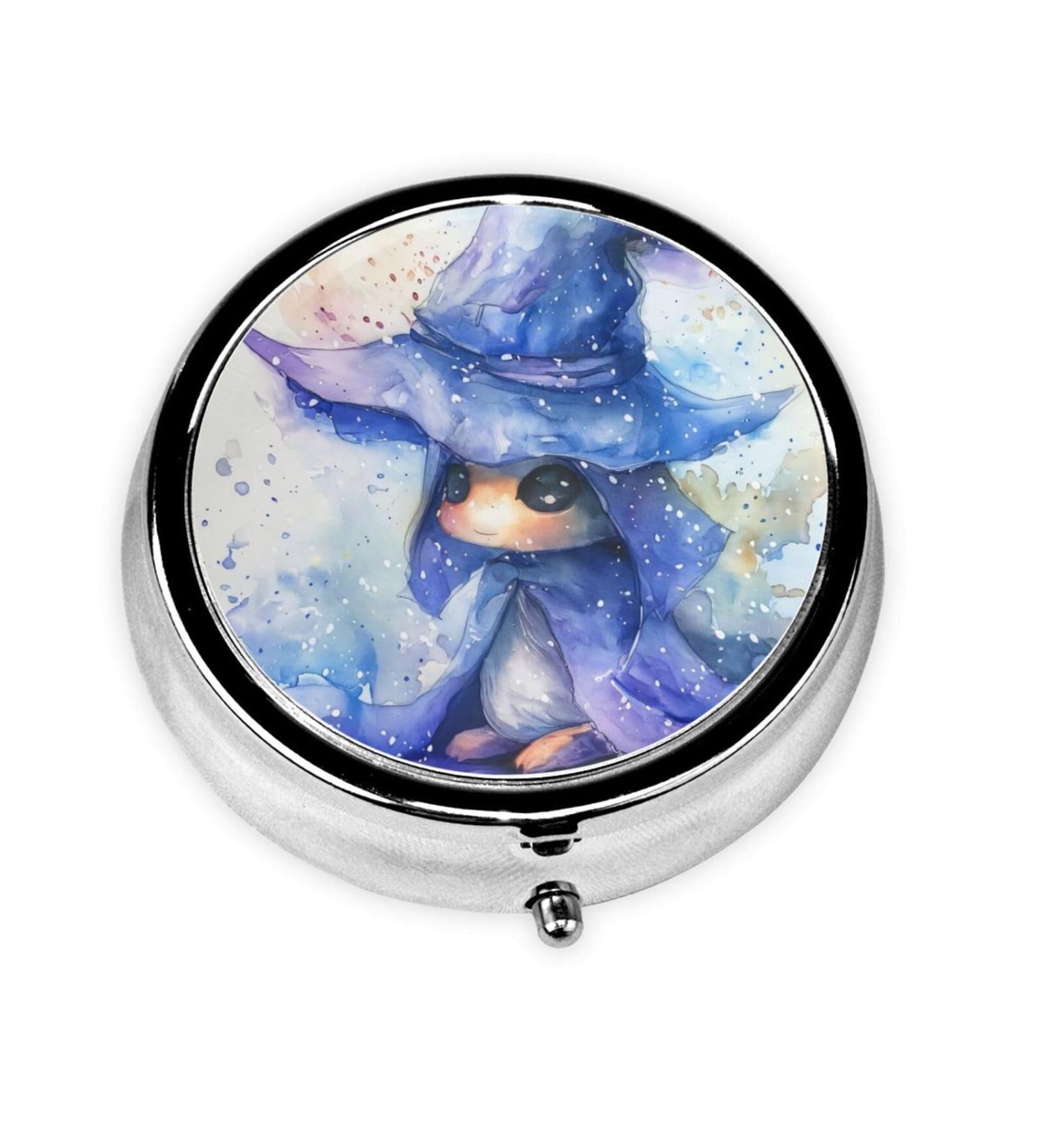 Little Blue Wizard Portable Metal Pill Box - Round Mini 3-Compartment Organizer for Small Pills Ideal for Travel - Buy Online on GoSupps.com