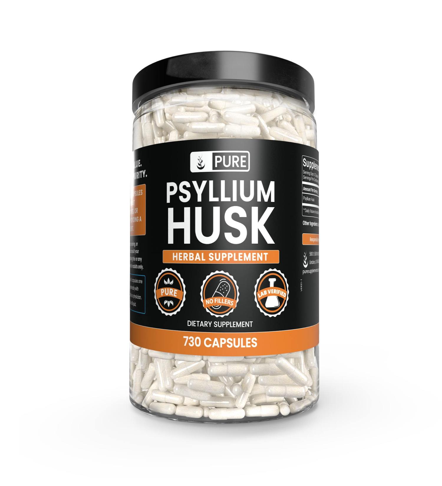Pure Psyllium Husk Capsules - 730 Count - No Magnesium or Rice Fillers - Lab Verified - Always Pure - Pack of 1 - Buy Online on GoSupps.com
