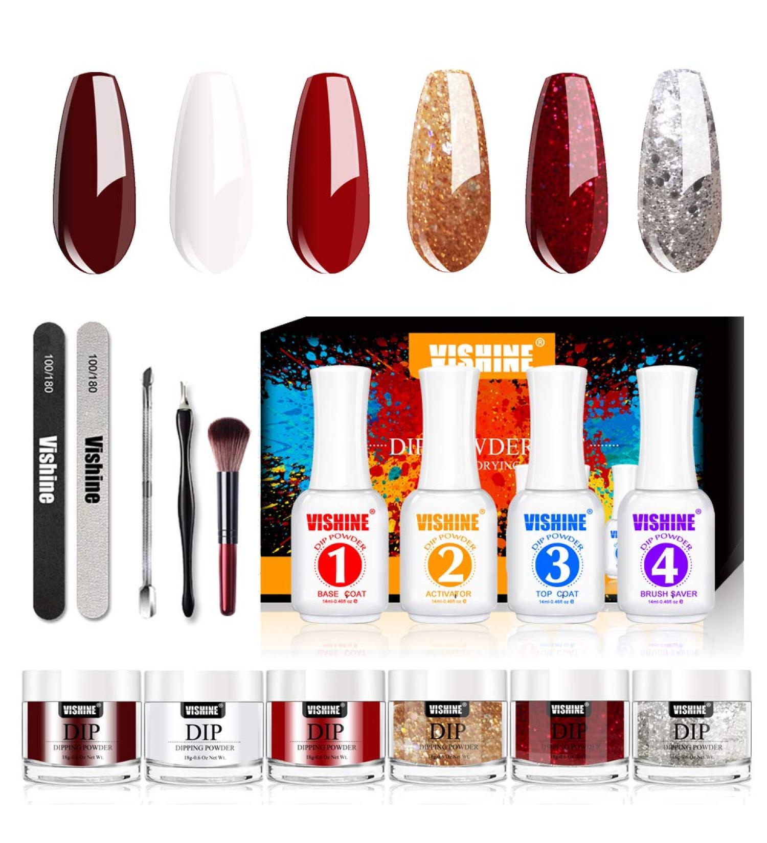 Vishine Dip Powder Nail Kit for Starter Acrylic Dipping Powder Kit System 6 Color (0.6oz) & Nail Dip Tools Set Nail Art Essential Kit 4pcs Dip Lqiuids Manicure Set - Buy Online on GoSupps.com