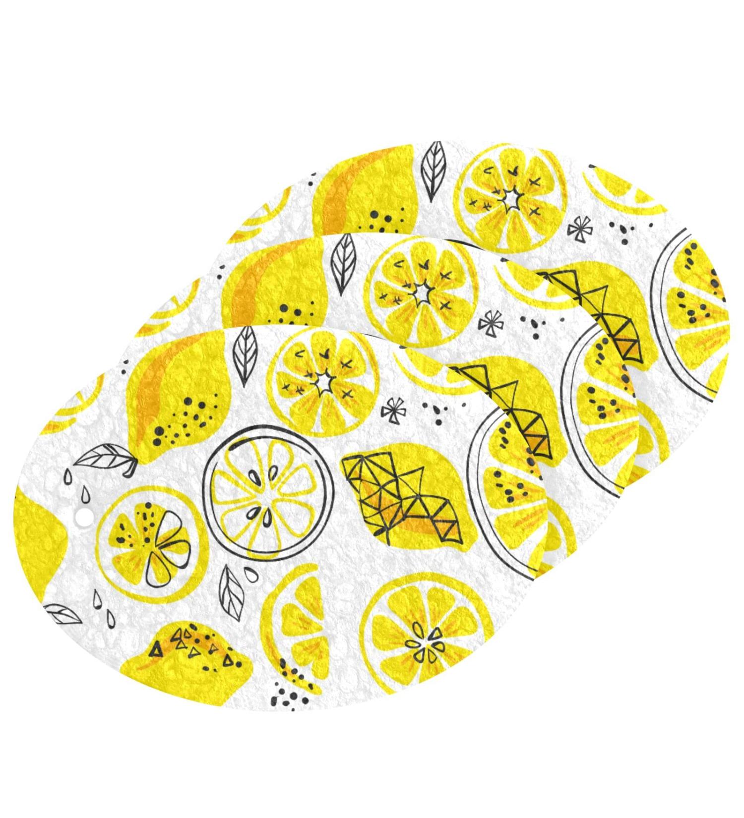 3-Pack Cleaning Kitchen Sponges Oval Summer Fruit Lemon Kitchen Cellulose Dishwashing Wood Pulp Cotton - Buy Online on GoSupps.com