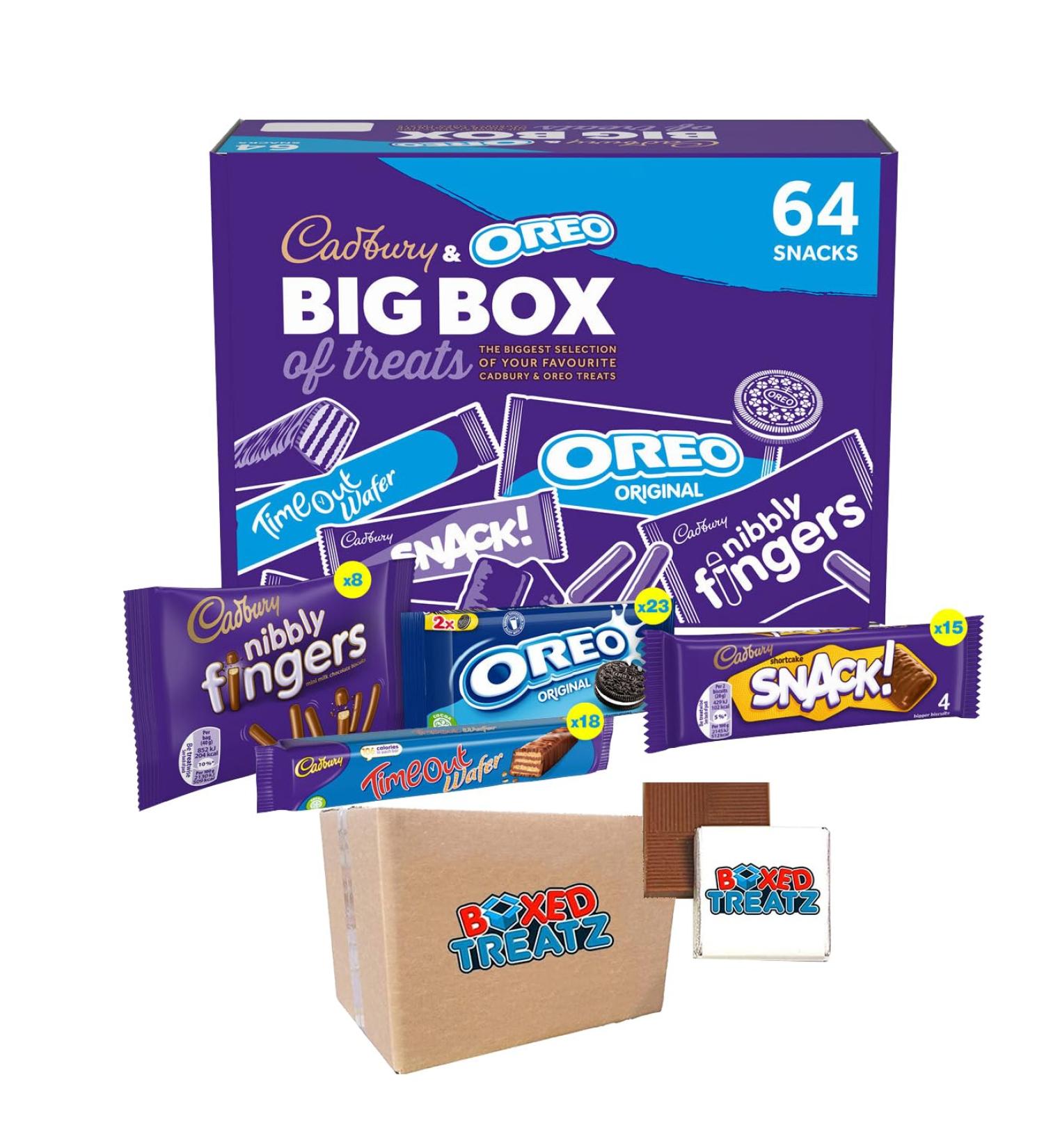 Cadbury & Oreo Big Box 64 Snacks Nibbly Fingers x 8 Oreo Original x 23 Time Out Wafer x 18 Snack x 15 Party & Celebration Pack Boxed Treatz - Buy Online on GoSupps.com