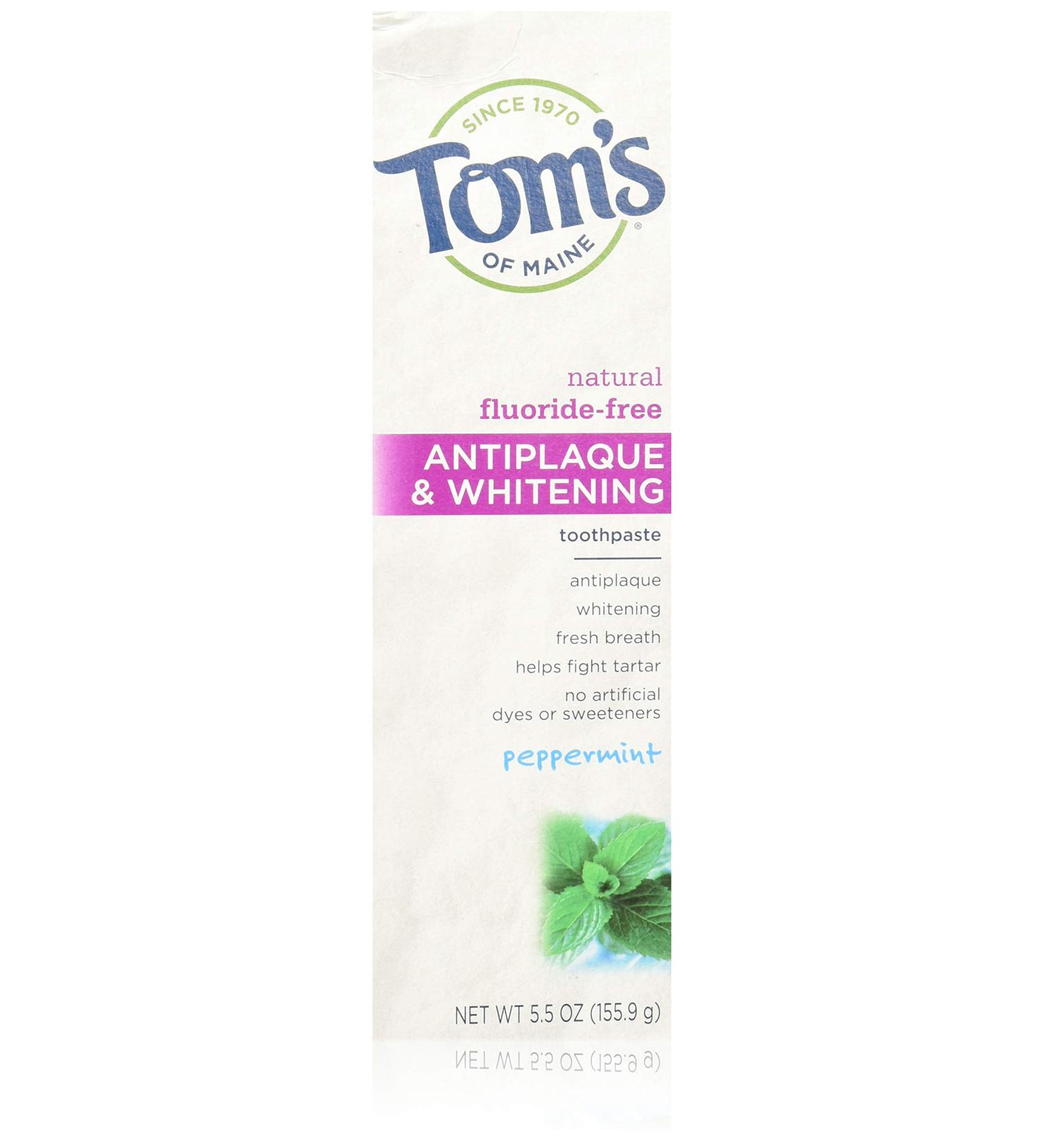 Tom's Of Maine Antiplaque & Whitening Toothpaste - Peppermint Flavor 5.5 oz for Healthy Smiles | International Shipping Available - Buy Online on GoSupps.com