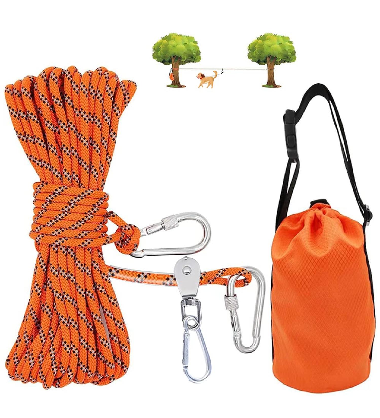 Dog Tie Out Cable for Camping - Heavy Duty Overhead Trolley System 50ft Pulley - Buy Online on GoSupps.com