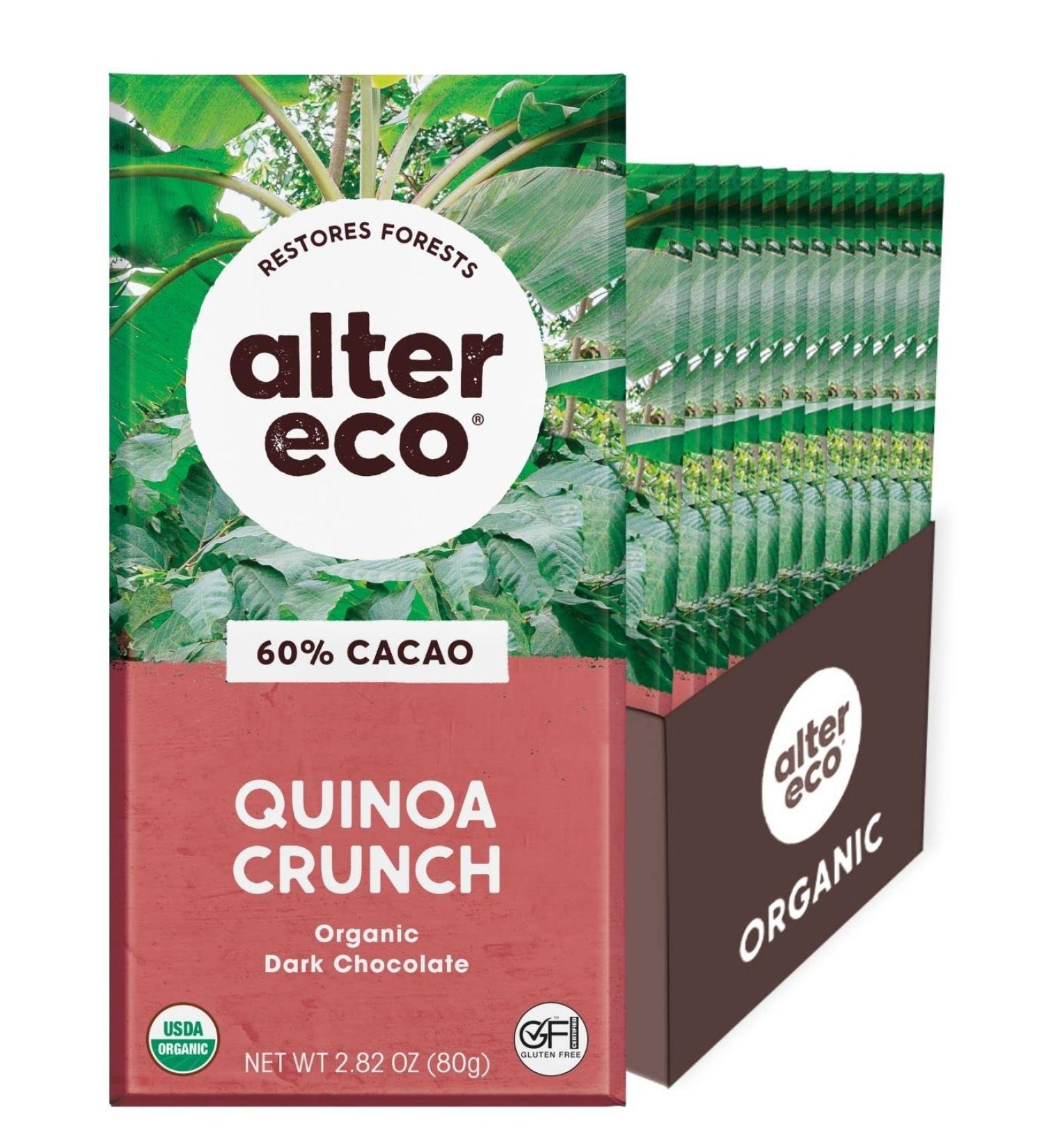 Alter Eco Dark Cocoa Chocolate Bars | Fair Trade, Organic, Non-GMO, Gluten-Free | 12-Pack Dark Quinoa Crunch - Buy Online on GoSupps.com