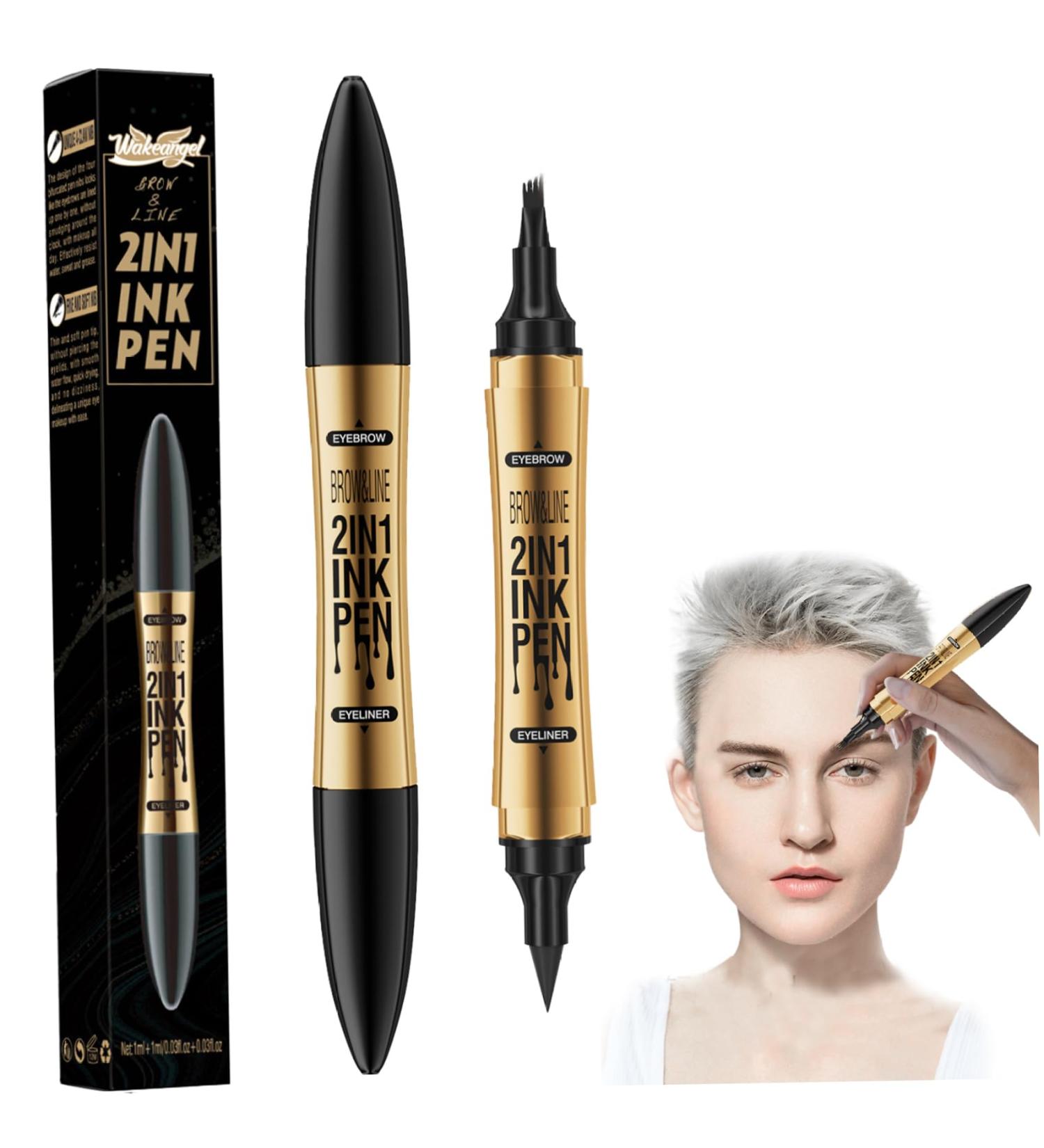 Eyebrow Pencil Liquid Eyebrow Pen 2 in 1 Dual-ended Eyebrow Waterproof & Long Lasting Liquid Eyeliner Pen Four-tip Brow Pencil for Women Gift Black - Buy Online on GoSupps.com