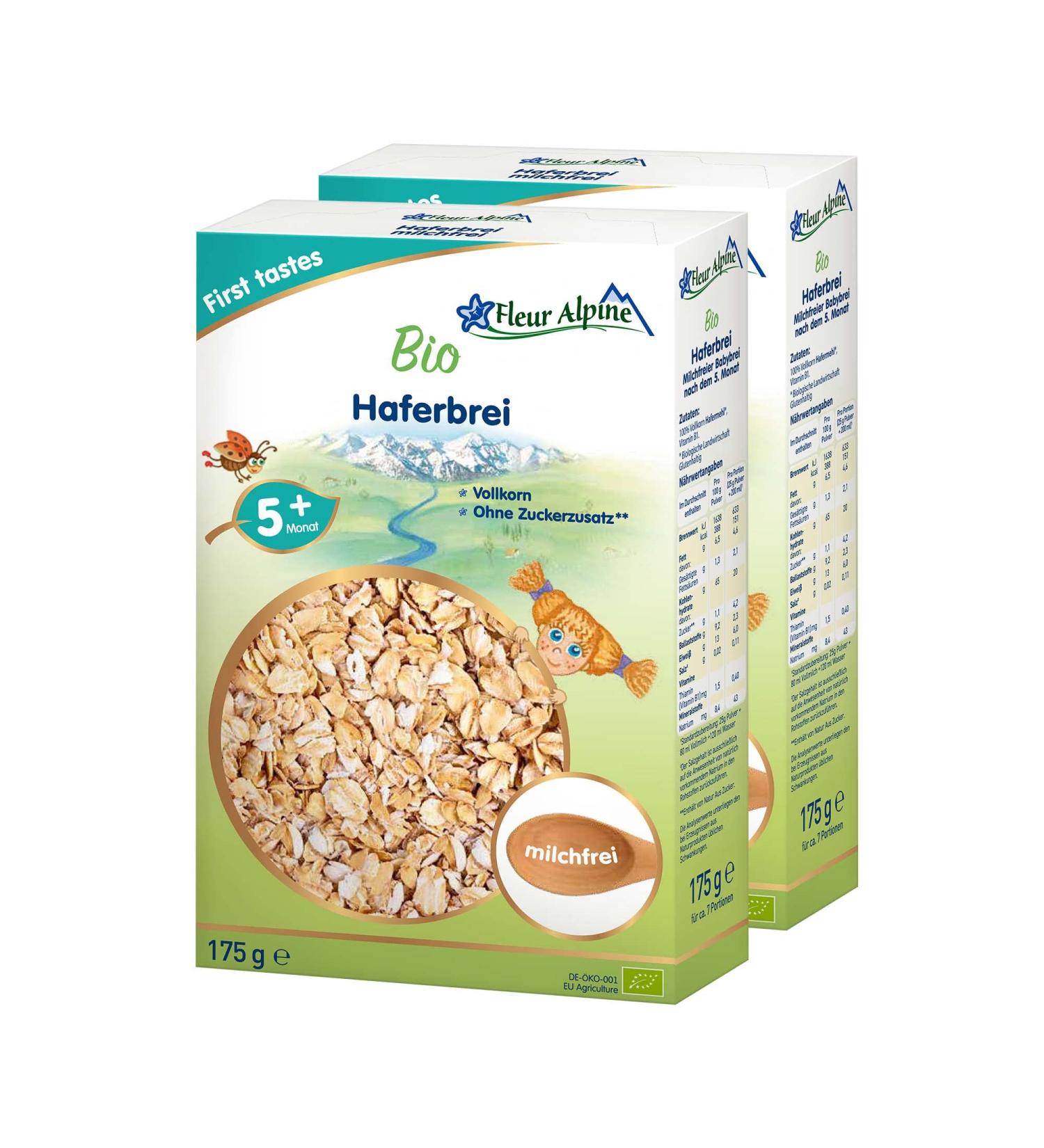 Fleur Alpine Bio Baby Porridge - Organic Oatmeal 2 Pack | Nutritious Evening Cereal for 5+ Months | Easy Preparation | Sugar-Free | 14 Portions - Buy Online on GoSupps.com