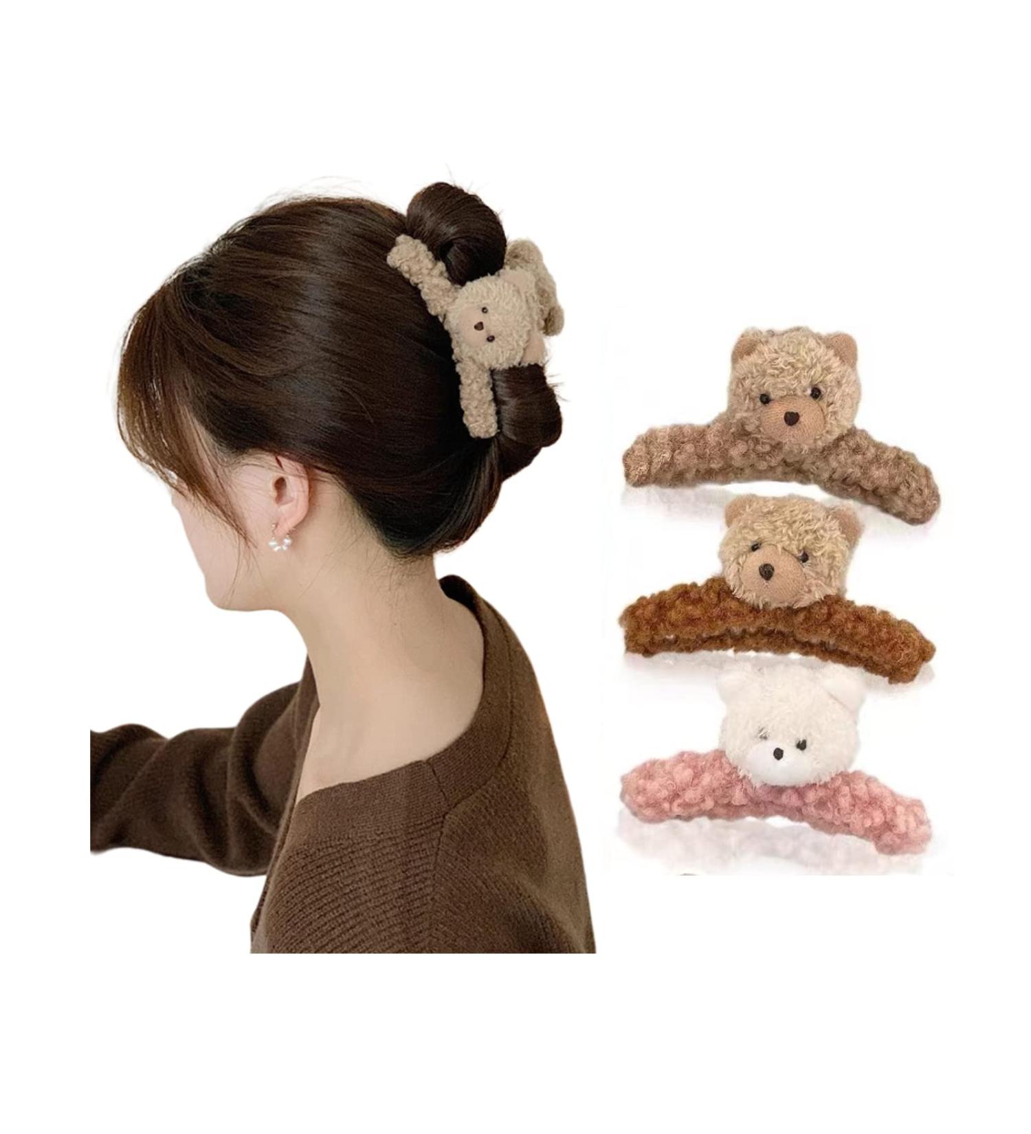 3 Pcs 4.72 Inch Large Plush Bear Hair Claw Clips - Cute & Strong Hold Hairpins for Women and Girls - Stylish Hair Accessories for Thick and Thin Hair - Buy Online on GoSupps.com