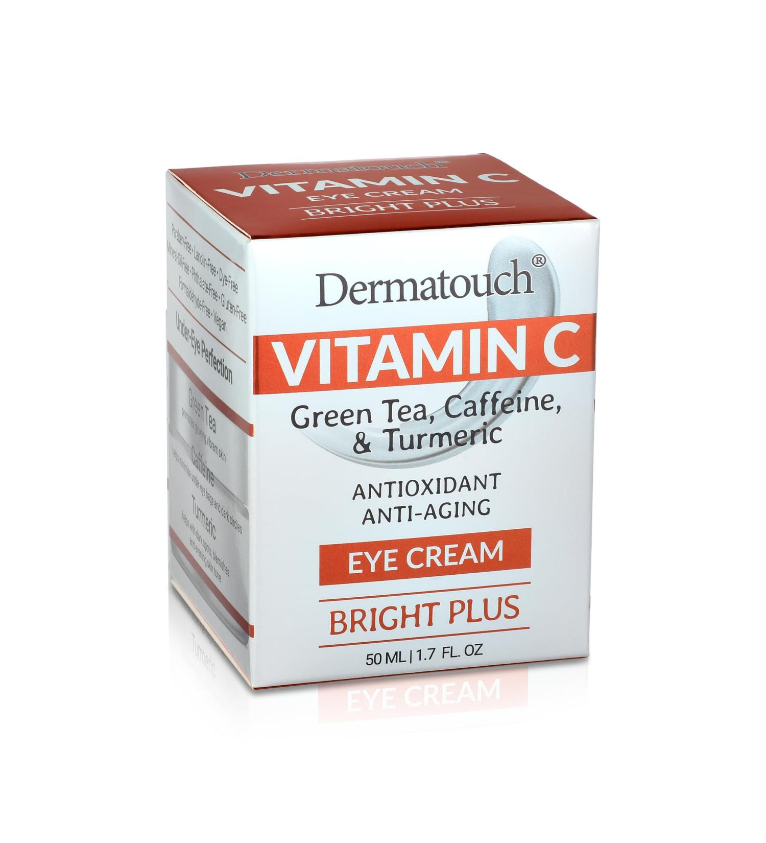DERMATOUCH Vitamin C Eye Cream With Green Tea Caffeine Turmeric and Hyaluronic Acid Daily Under Eye Moisturizer With Vitamins and Antioxidants Clean Skin Care Made in USA 1.7 Fl Oz