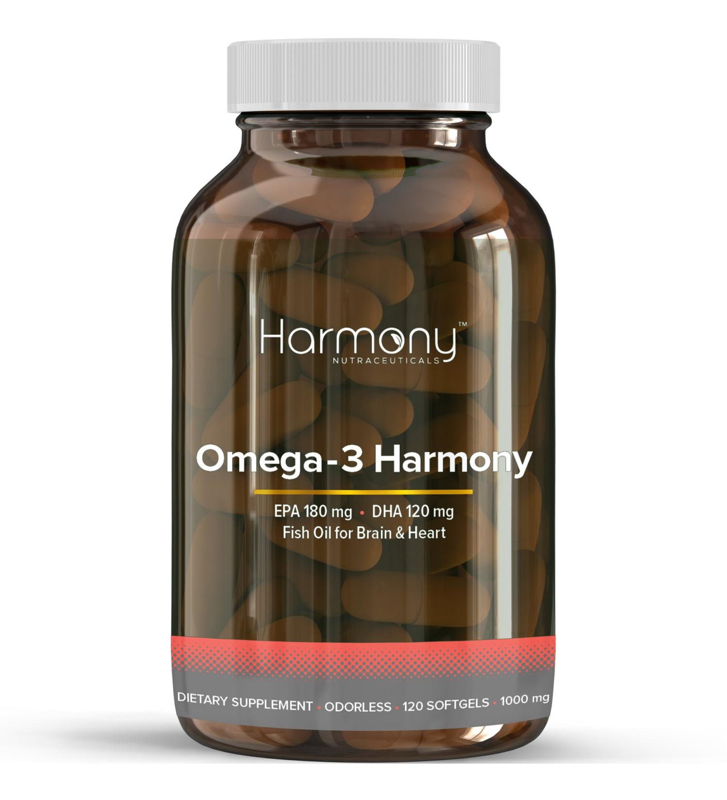 Omega 3 Harmony - Harmony Nutraceuticals Fish Oil for Brain & Heart - 120 Capsules Supports Brain Function and Heart Health - Buy Online on GoSupps.com