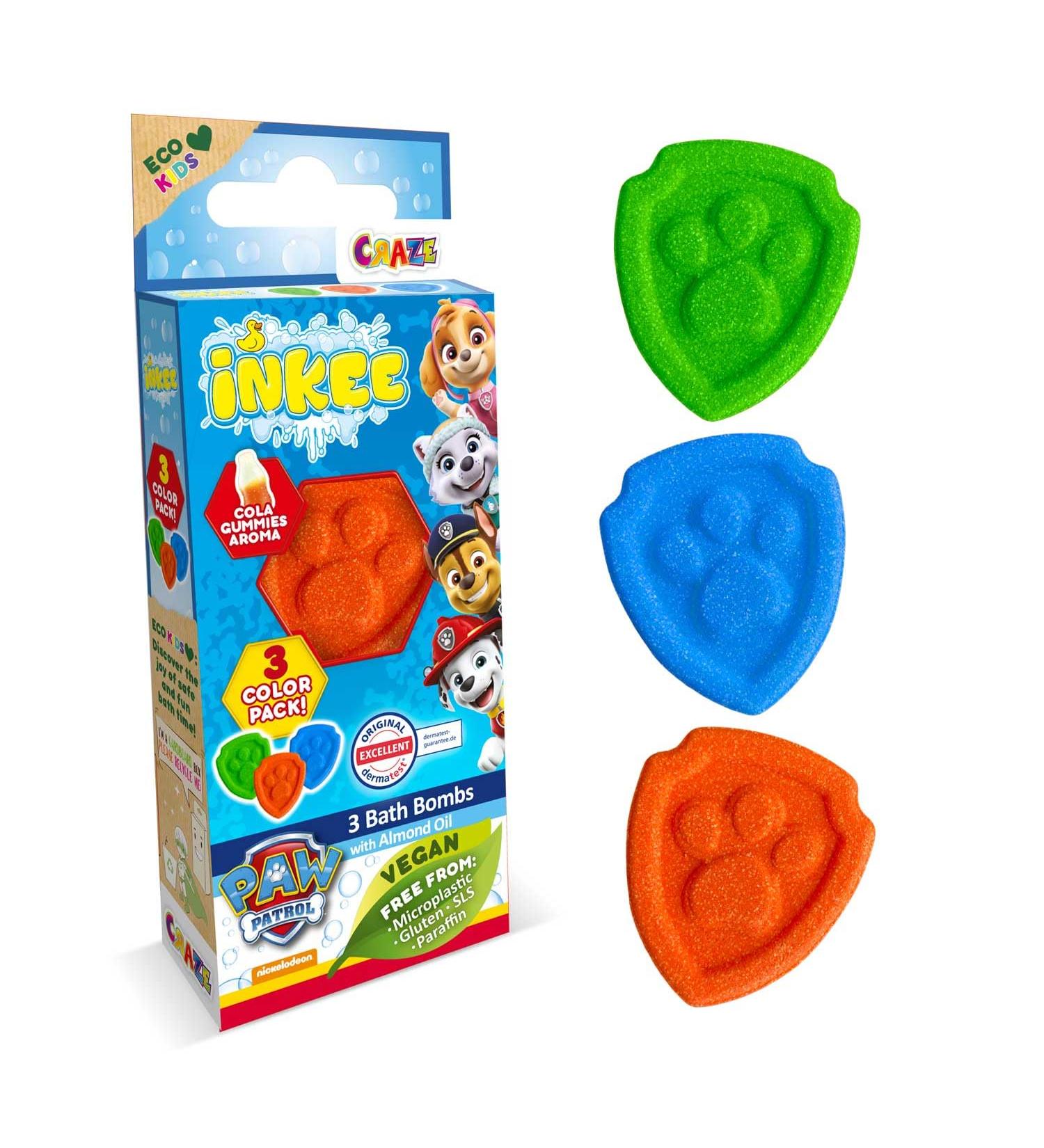 INKEE Paw Patrol Bath Bombs 3-Pack | Colorful Almond Oil & Cola Gum Flavor | 3x15g Fun for Kids Perfect for Bath Time! - Buy Online on GoSupps.com