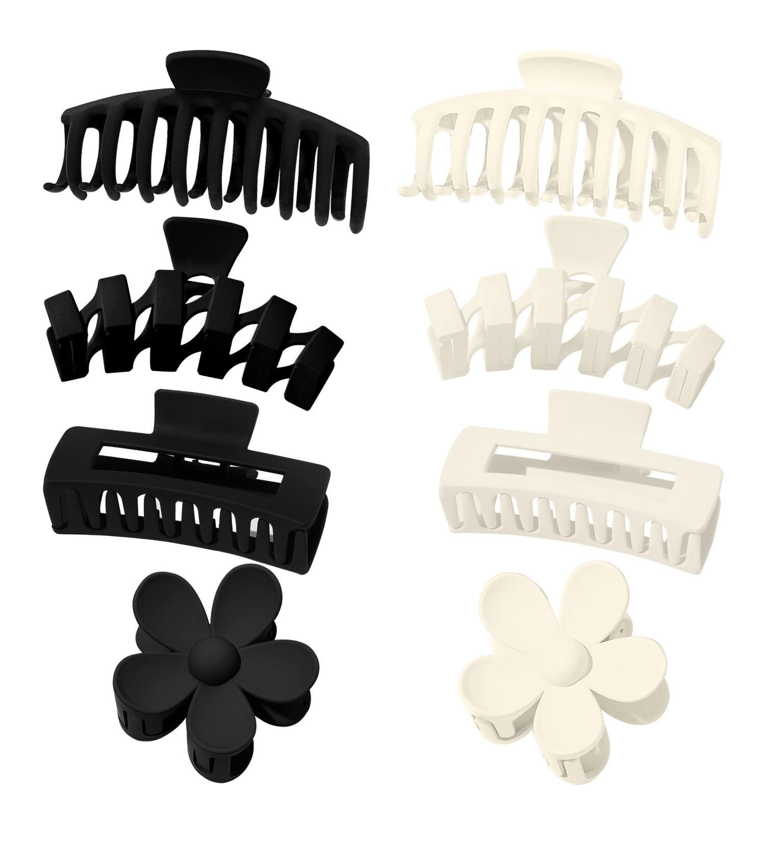 Large 4.33inch Claw Hair Clips for Women - Strong Hold for Thin, Thick, Curly Hair - Non-slip Matte Jaw Clip - 90 s Style Hair Clutch - Black/White - Buy Online on GoSupps.com
