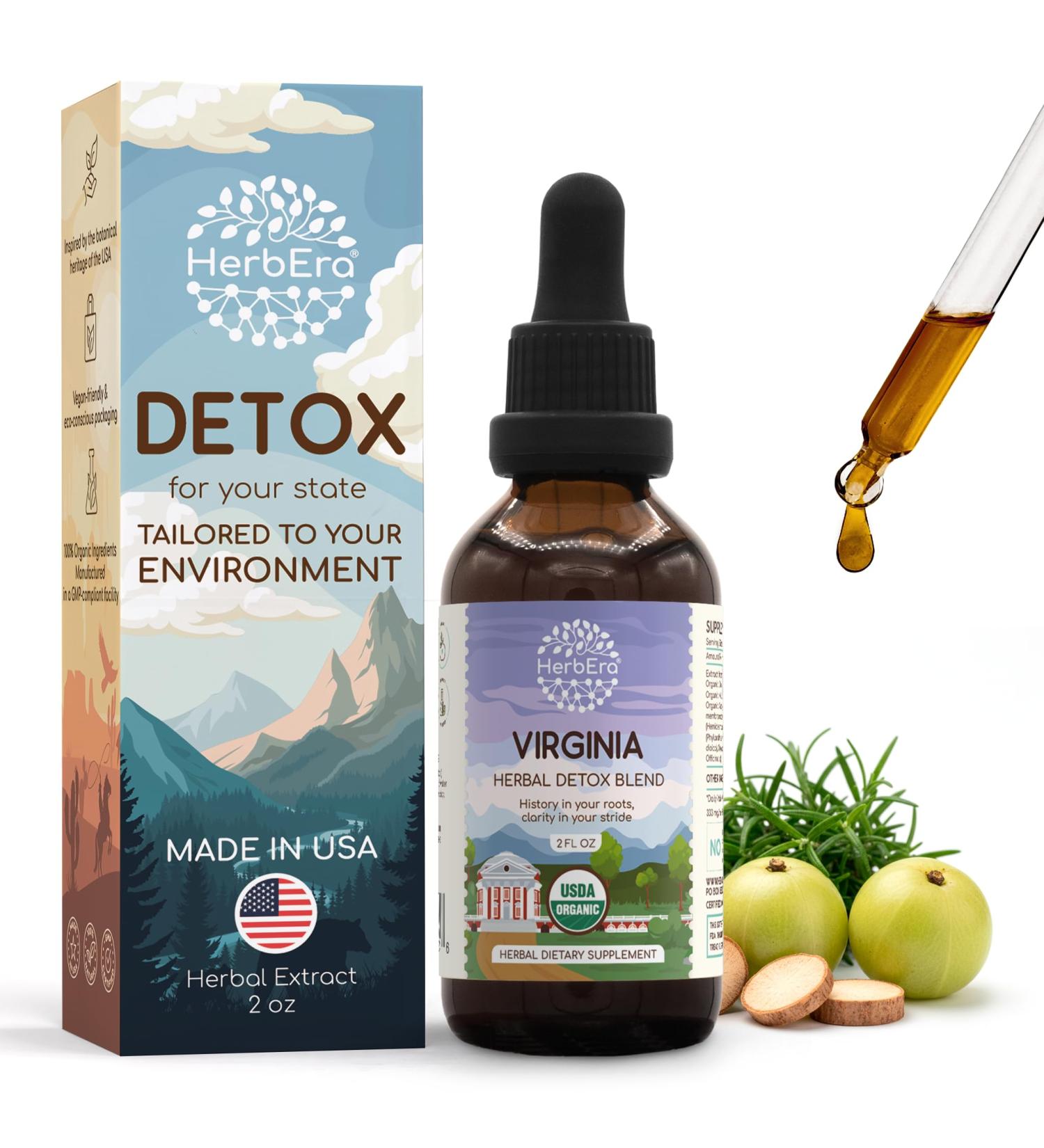 HerbEra Virginia Herbal Detox Blend - USDA Organic Extract Made in USA | Immune & Liver Support Liquid Drops | Amla Astragalus Dandelion Root Milk Thistle Sarsaparilla | 2 fl oz - Buy Online on GoSupps.com