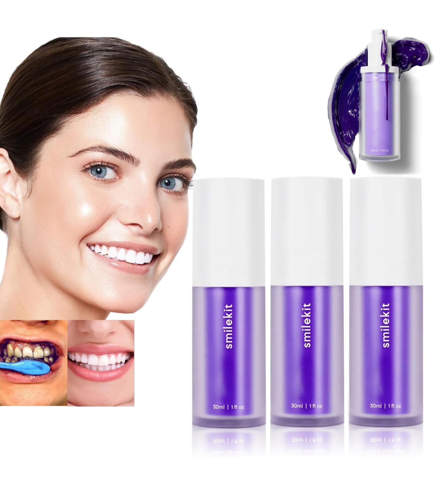 Purple Toothpaste for Teeth Whitening - 30/90ml | Yellow Stain Removal & Sensitive Teeth Kit (3PCs) - Buy Online on GoSupps.com