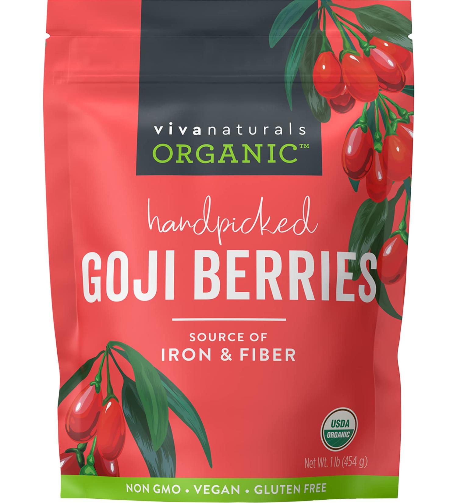 Viva Naturals Organic Dried Goji Berries - Non-GMO, Vegan, 1 lb | Perfect for Baking & Healthy Snacks - Buy Online on GoSupps.com