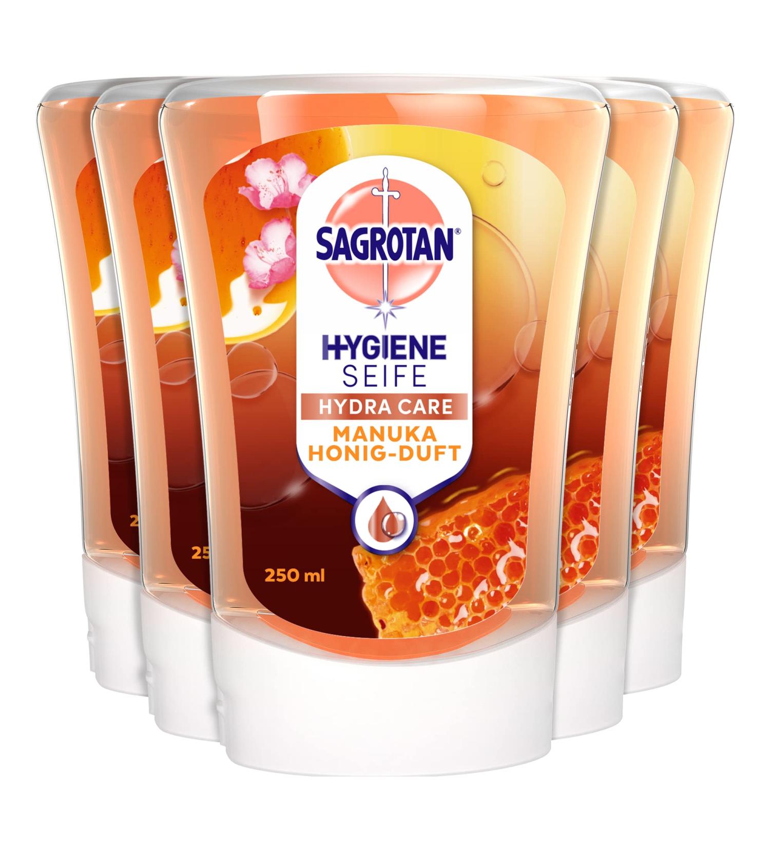 Sagrotan No-Touch Refill - Almond Blossom & Manuka Honey | 5 x 250 ml Automatic Soap Dispenser Hand Soap | International Shipping - Buy Online on GoSupps.com