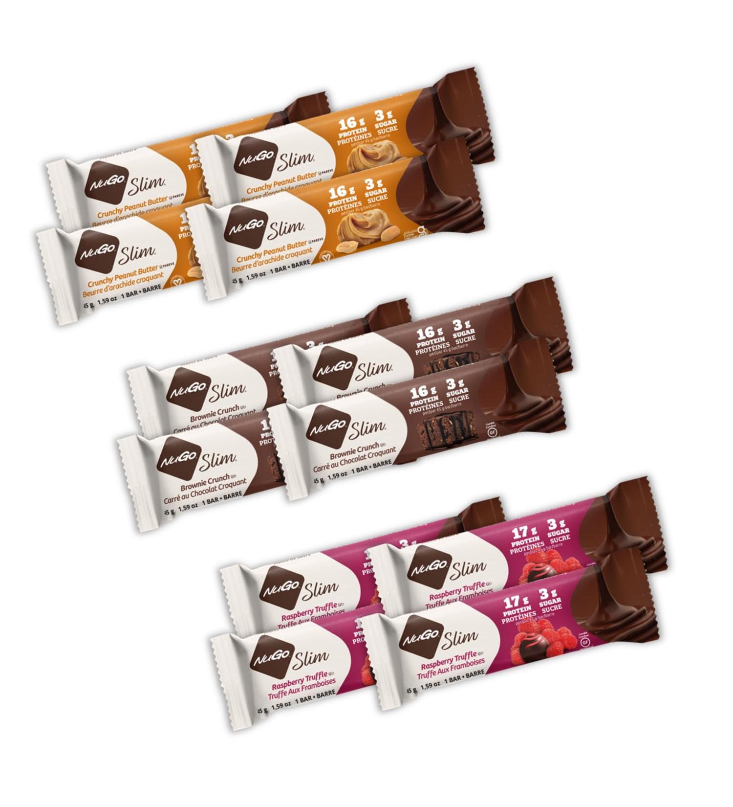 NuGo Slim Variety Pack 16-17g High Protein 3g Sugar Gluten Free 12 Count 12ct Variety Pack - Buy Online on GoSupps.com