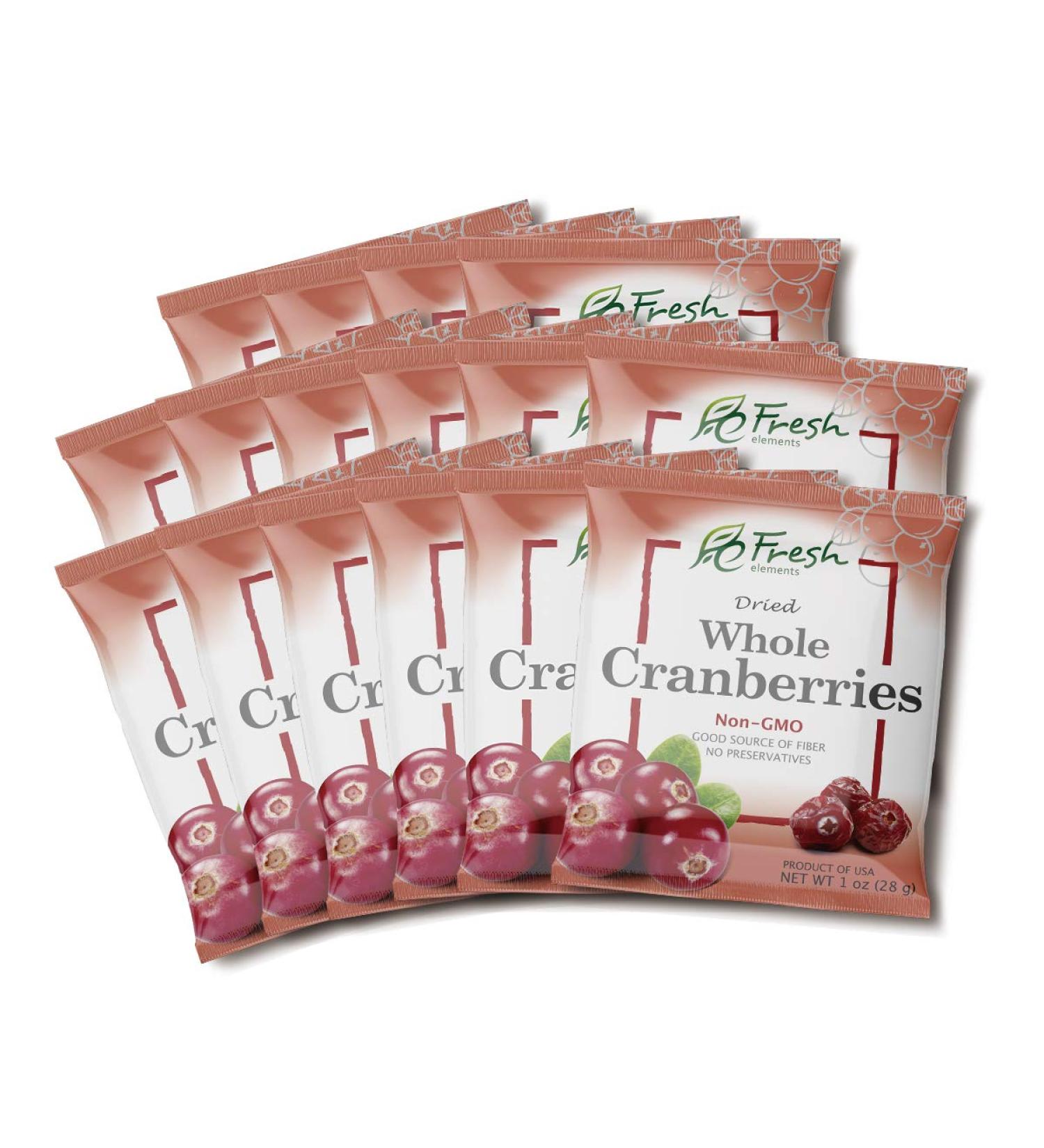 Fresh Elements Dried Whole Cranberries 1oz Single Serving Pack - Preservative Free, Gluten Free, Non GMO - Ideal for Salads and Baking - Healthy Snack (16 Pack) - Buy Online on GoSupps.com