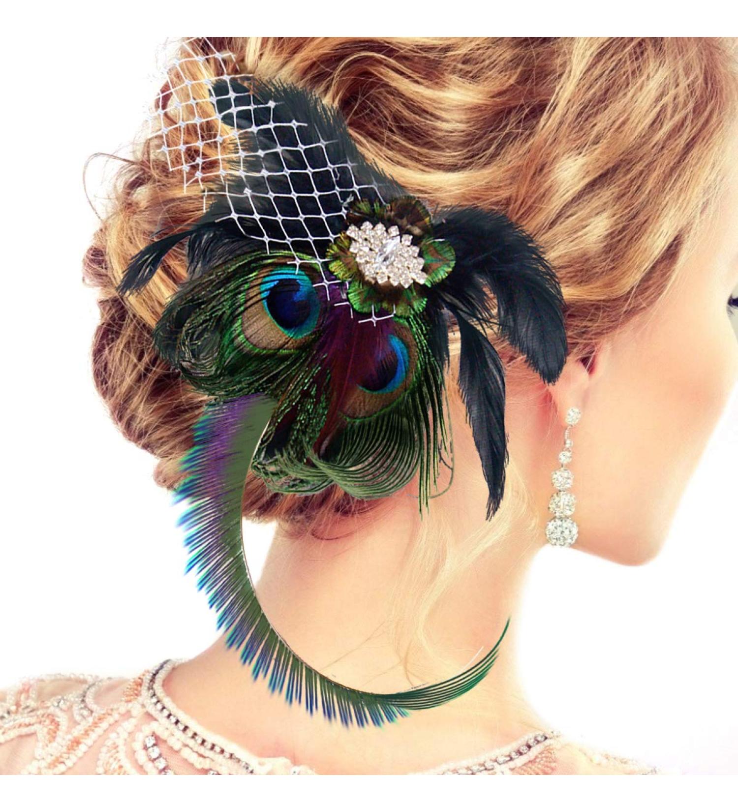 Peacock Feather Fascinator Headpiece with Rhinestone Detail for Women - Buy Online on GoSupps.com