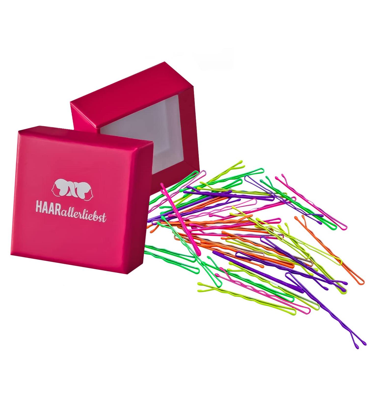 HAARallerliebst Bobby Pins - 40 Neon Hair Clips (5 cm) in Pink Storage Box | International Shipping - Buy Online on GoSupps.com