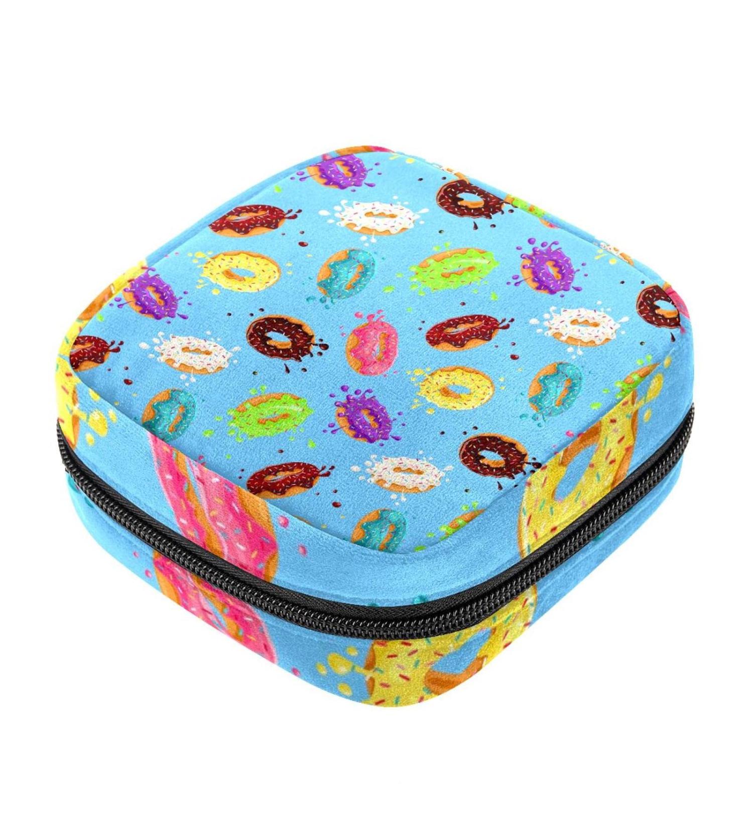 Stylish Menstruation Pad Bag with Zipper - Colorful Blue Donut Design for Women & Girls | Tampons & Napkin Storage - Buy Online on GoSupps.com